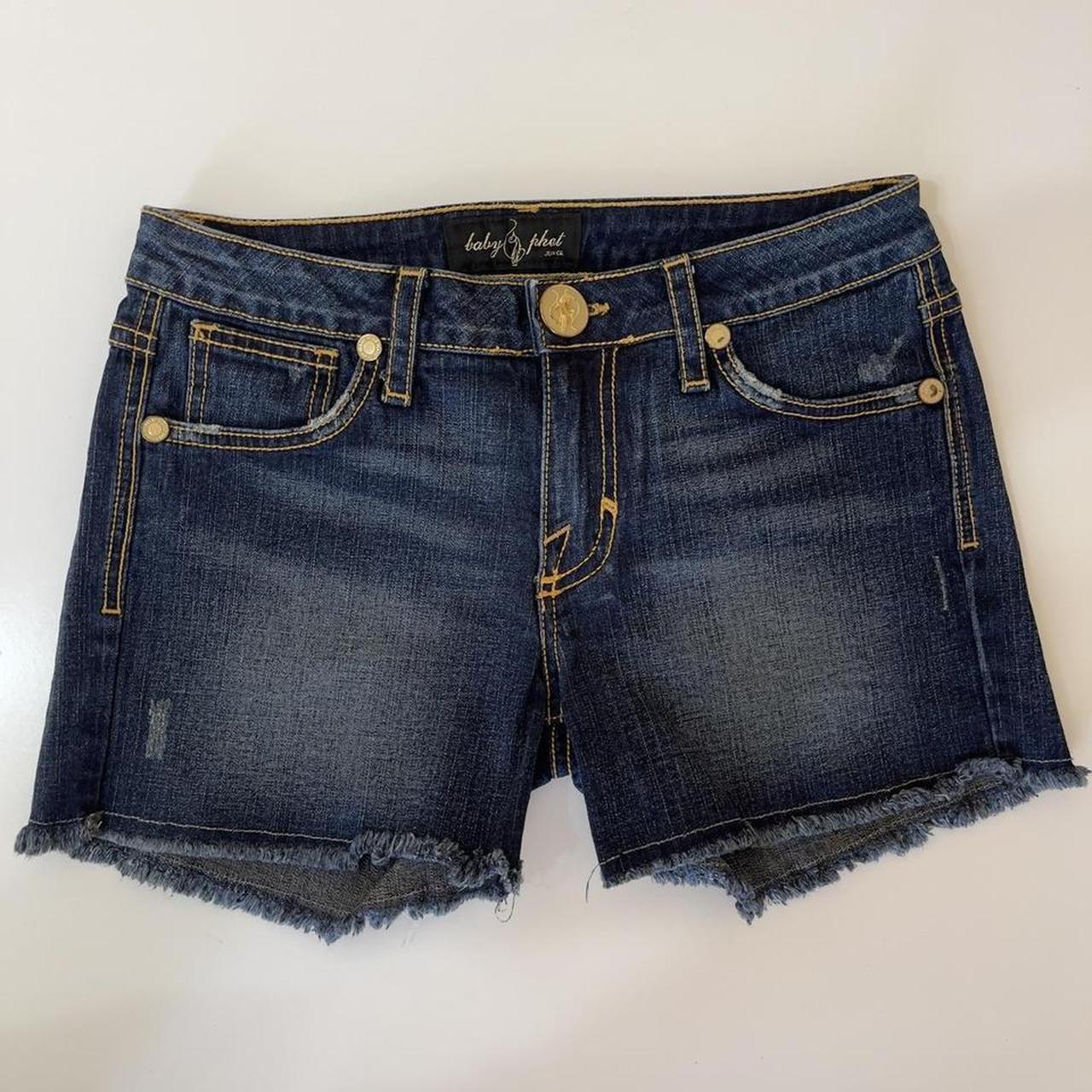 BABY PHAT Navy Blue Denim Cut Off Shorts Size S Navy... - Depop