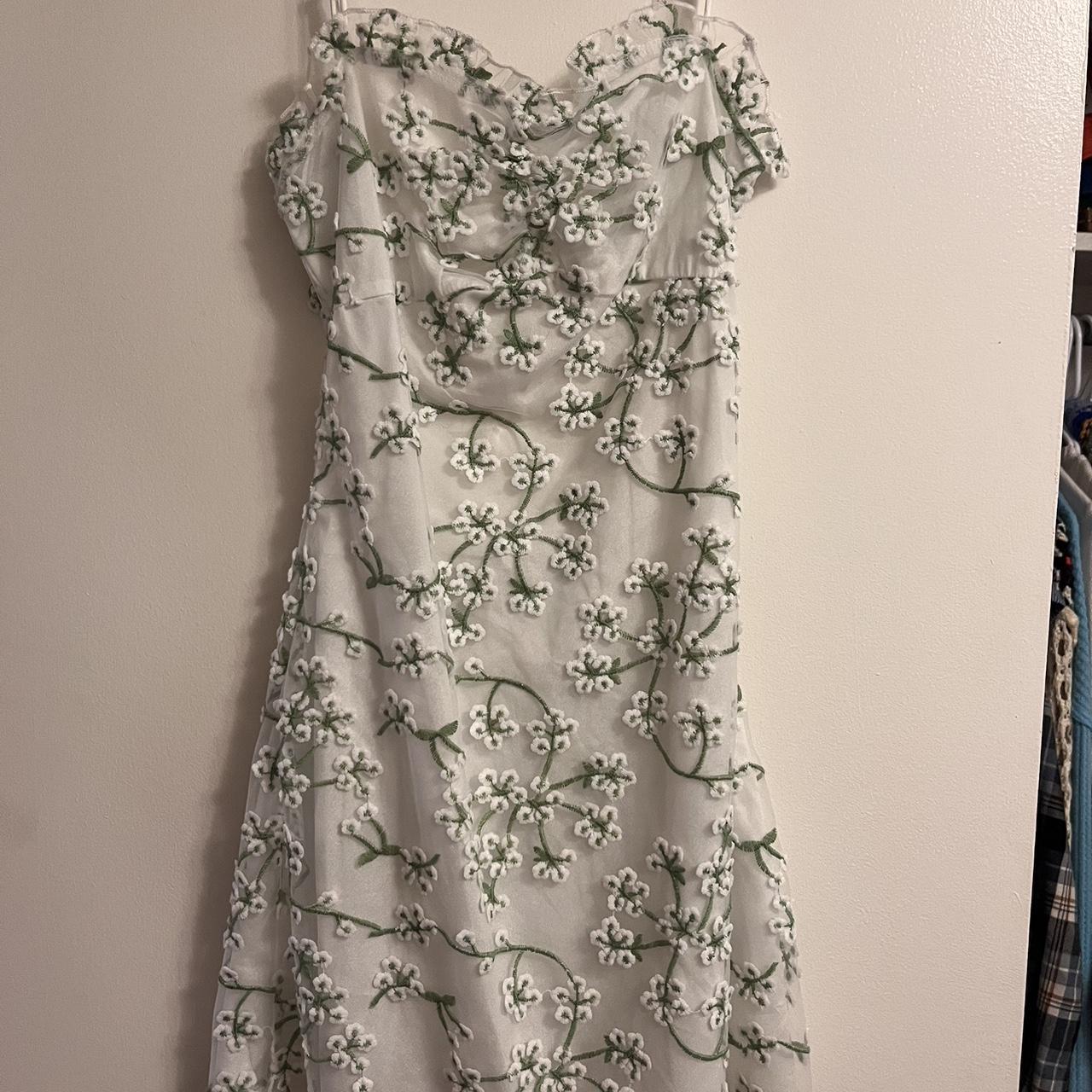 White lace dress, Open back with tie, Green and... - Depop