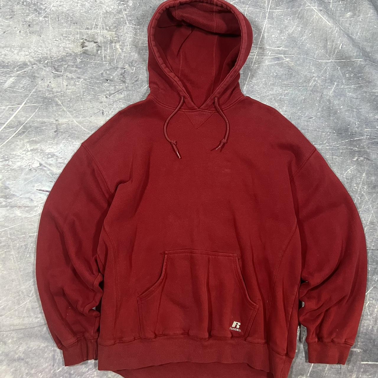 Y2K Russell athletic dark red hoodie Size:... - Depop