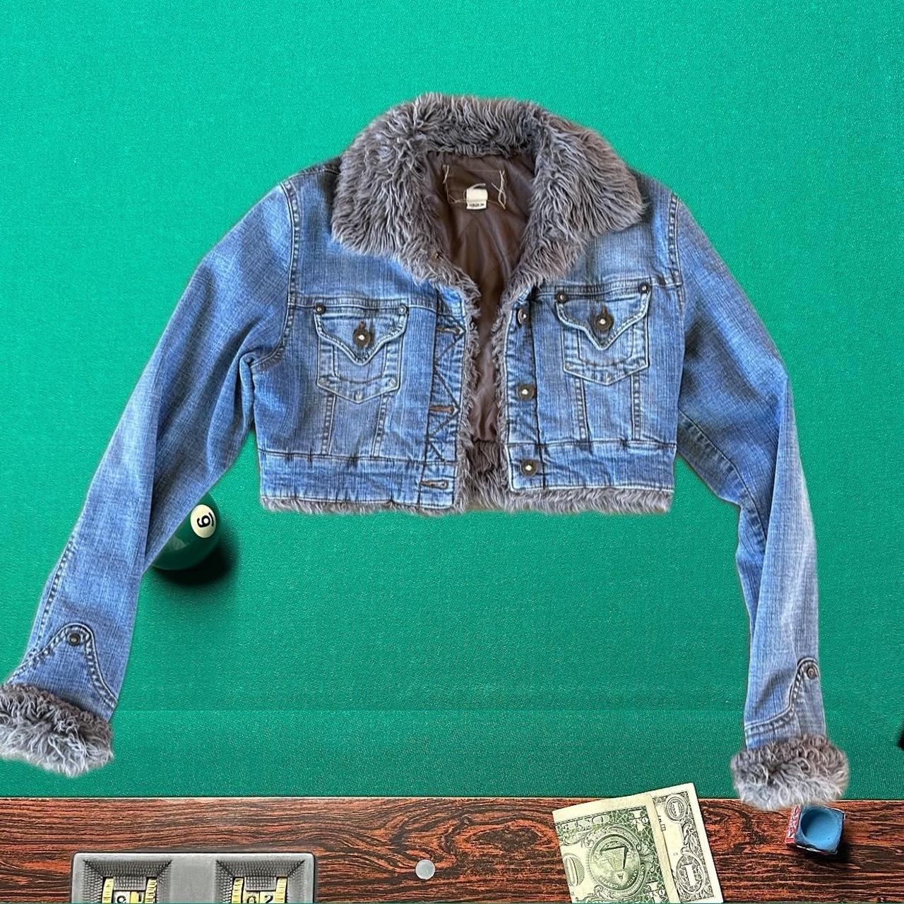 Denim fur-jacket-y2k - Depop