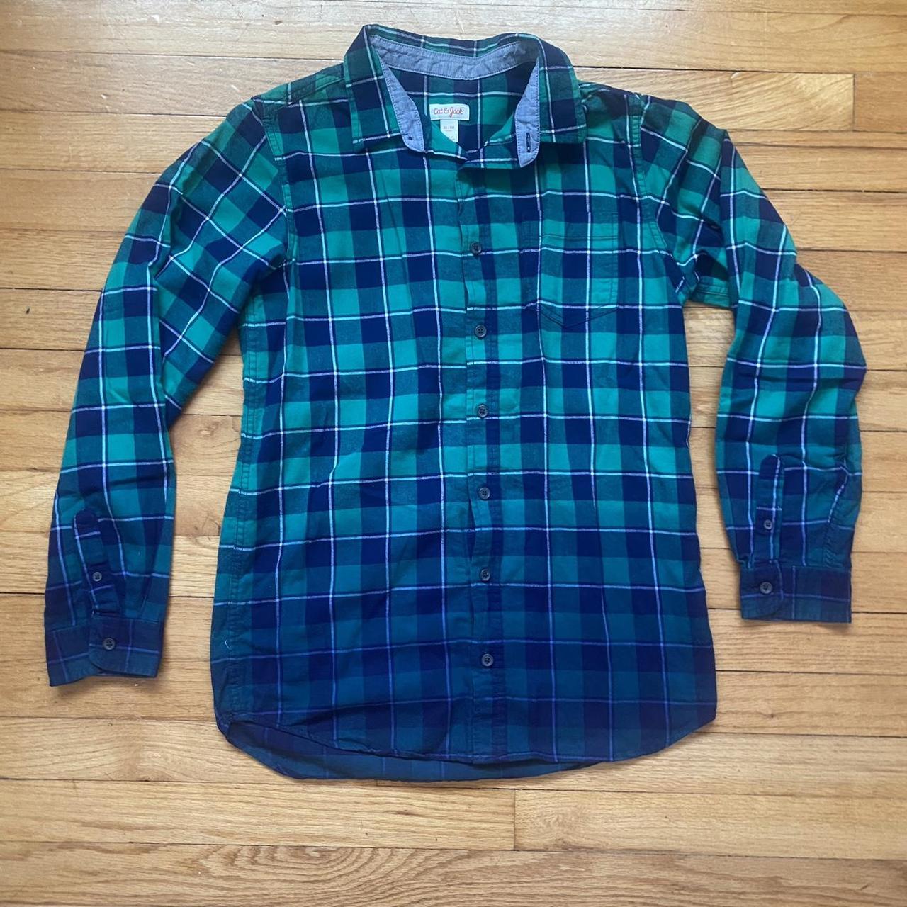 green-and-navy-button-up-child-s-xl-women-s-depop