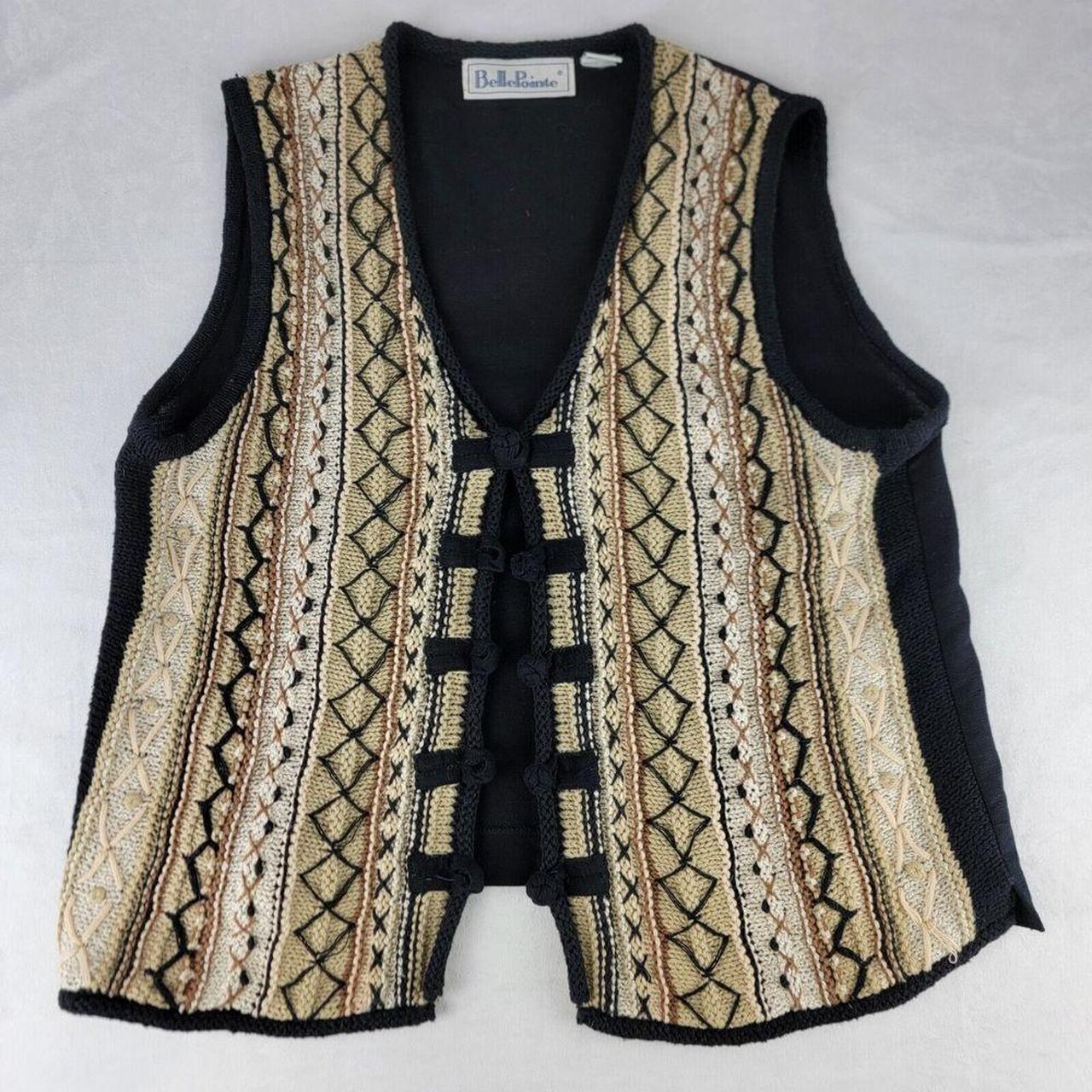 Belle Pointe Vintage Sweater Vest XL Beige Black... - Depop