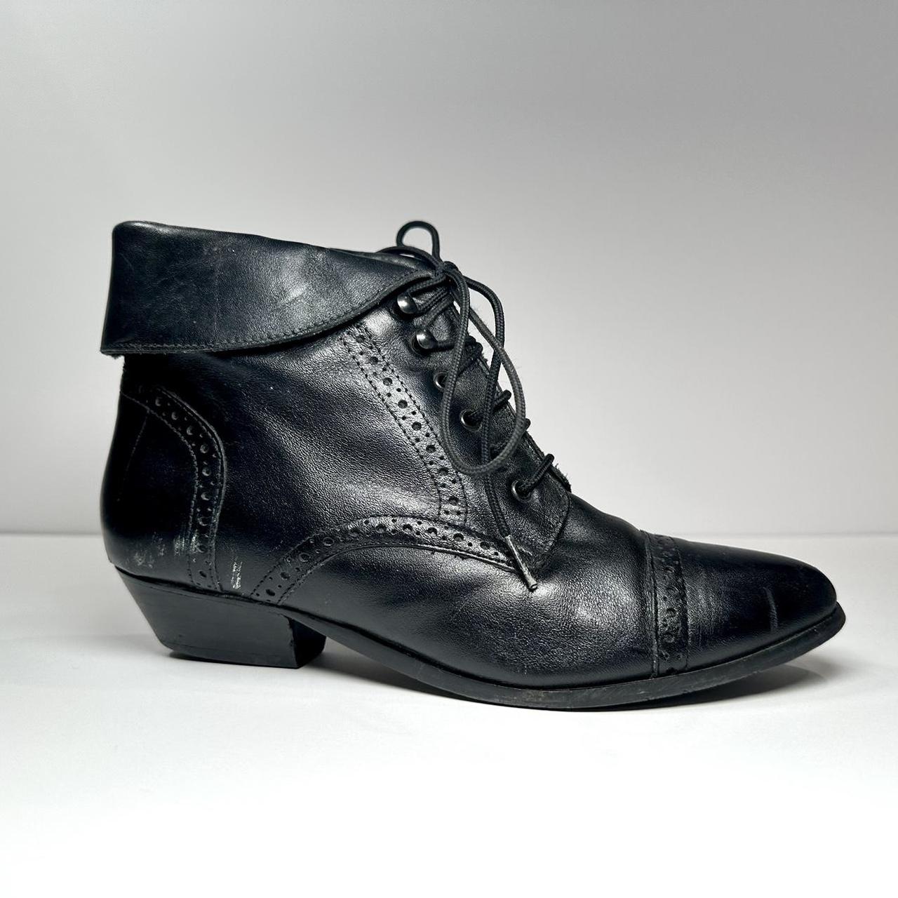 *rare* 80s vintage Black Leather Cuffed Granny Ankle... - Depop