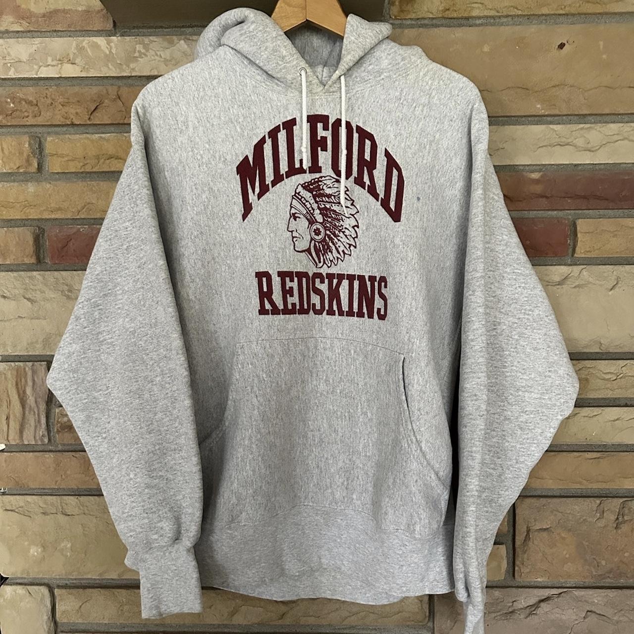 Vintage 90s Milford Redskins Graphic Hooded... - Depop