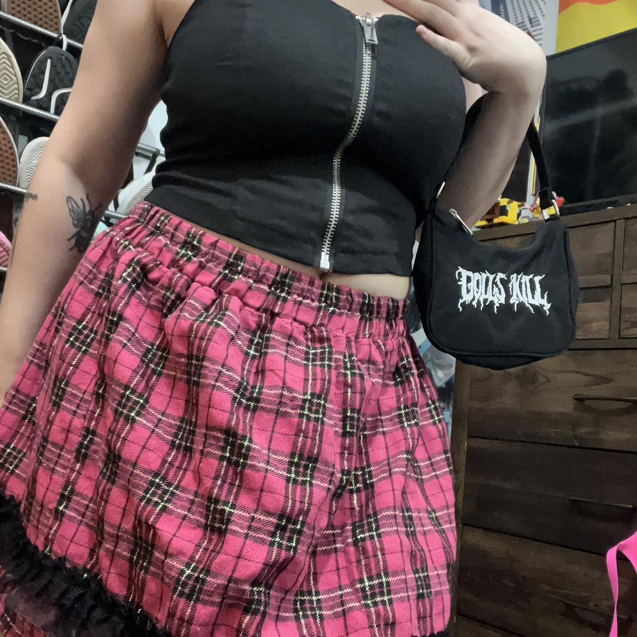 Pink plaid skirt for sale best sale