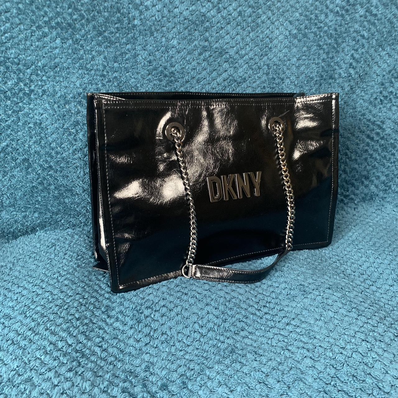 DKNY black patent tote 2024 bag