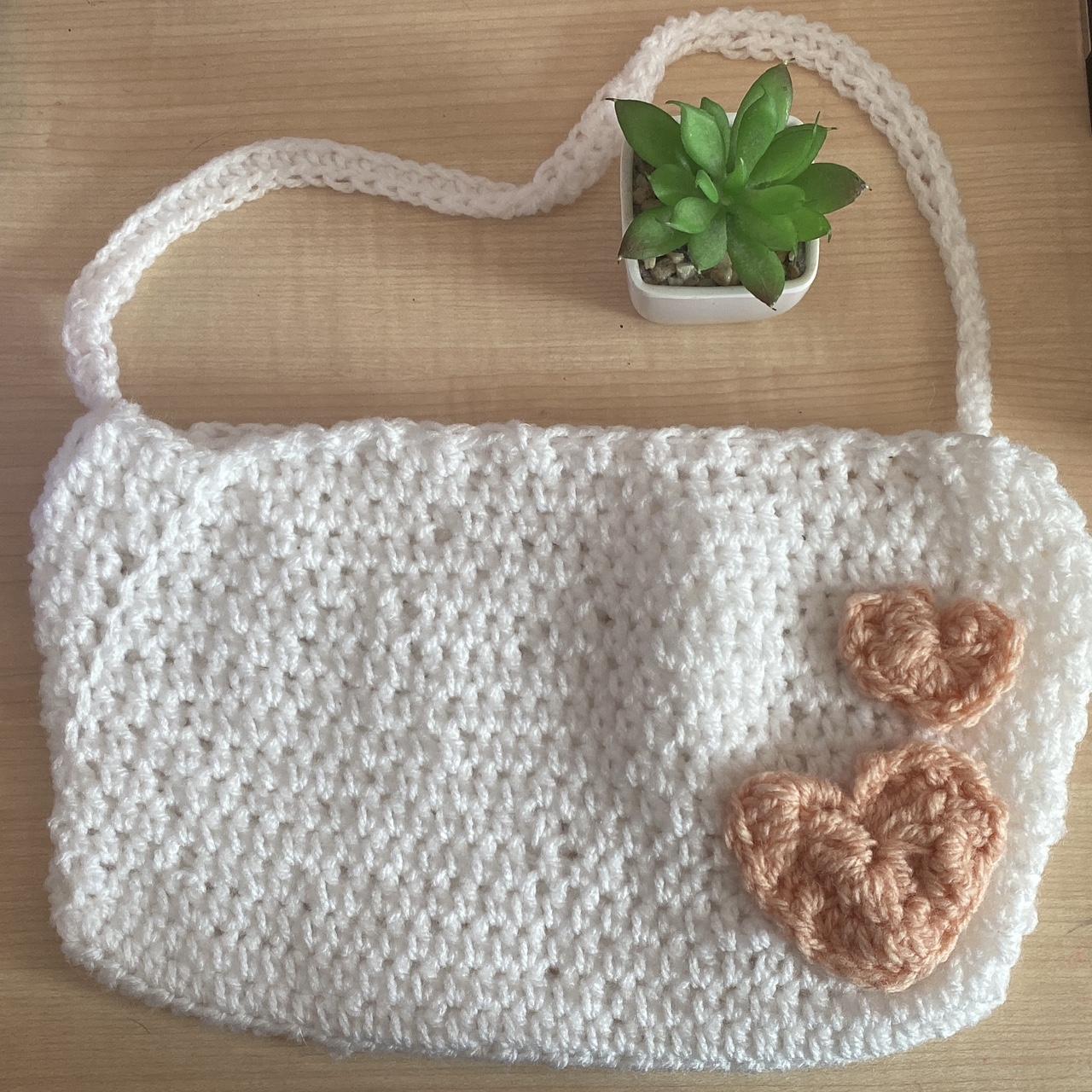 super cute flexible white crochet shoulder bag with... - Depop