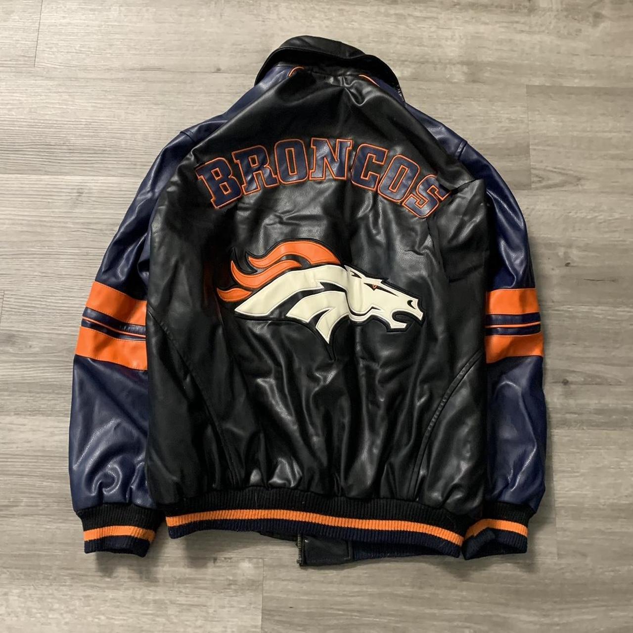 NFL Denver Broncos Leather Jacket Distressed and - Depop