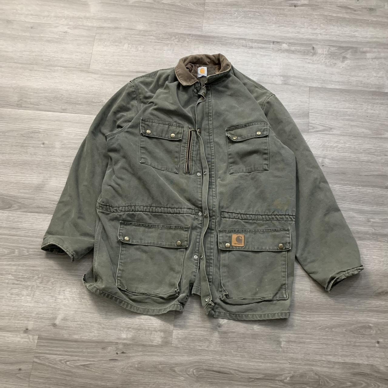 green carhartt Detroit chore jacket corduroy... - Depop