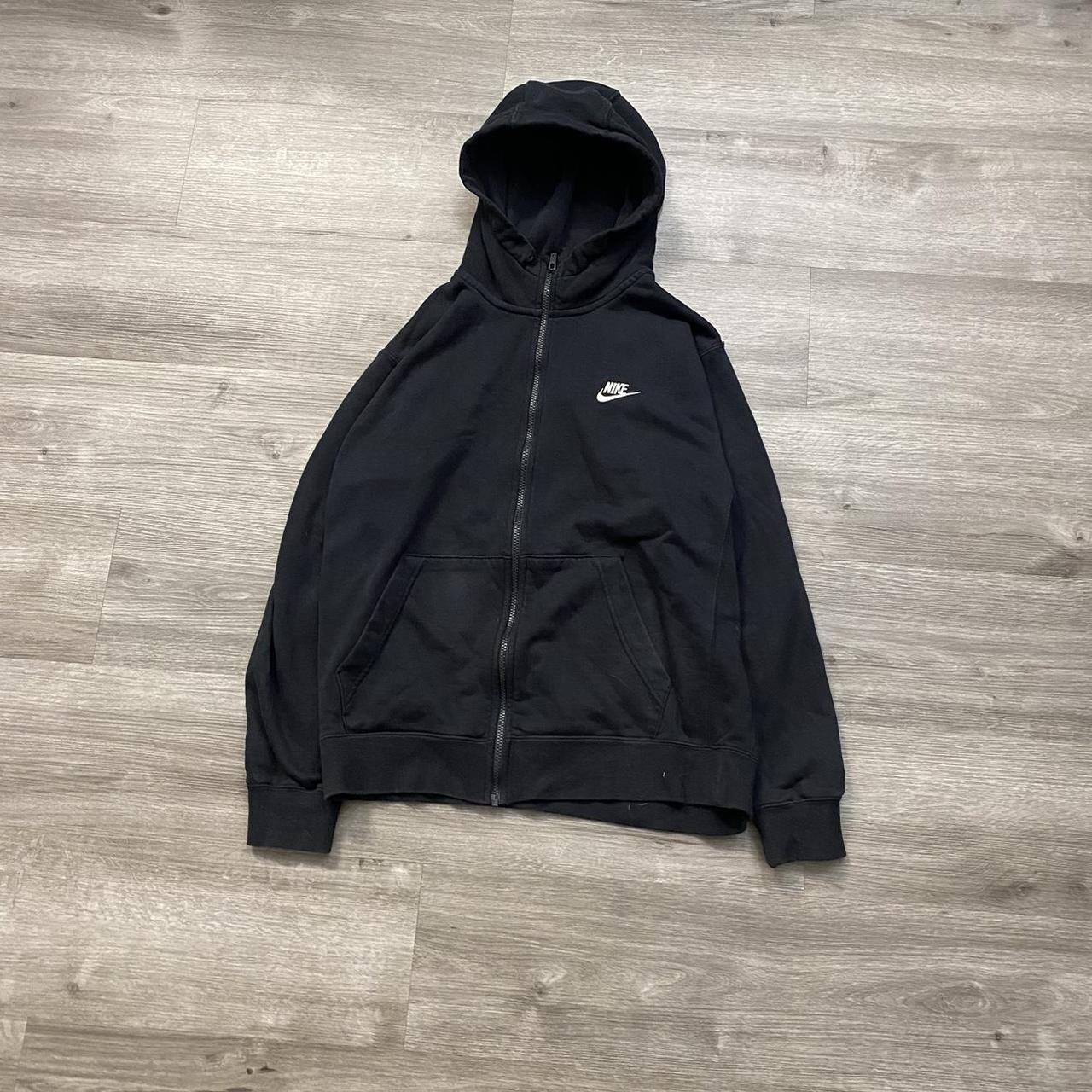 modern black nike hoodie zip up sz large good... - Depop