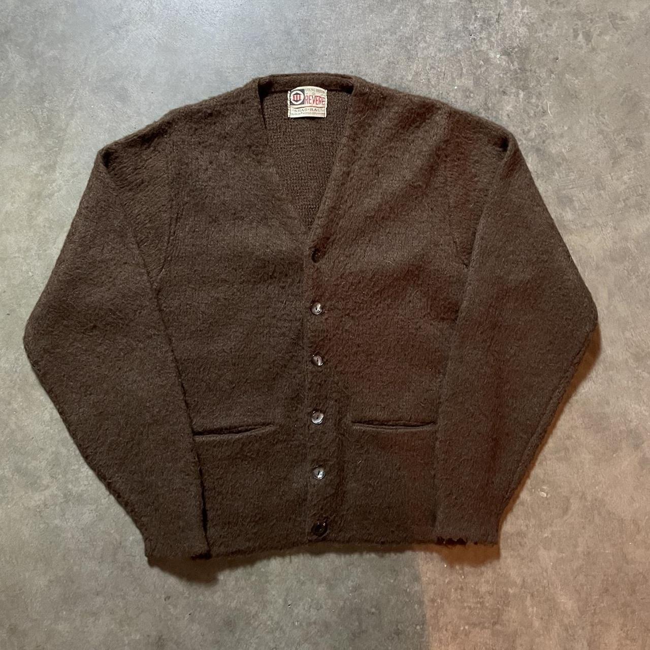 vintage 60s brown mohair cardigan shag rag revere... - Depop