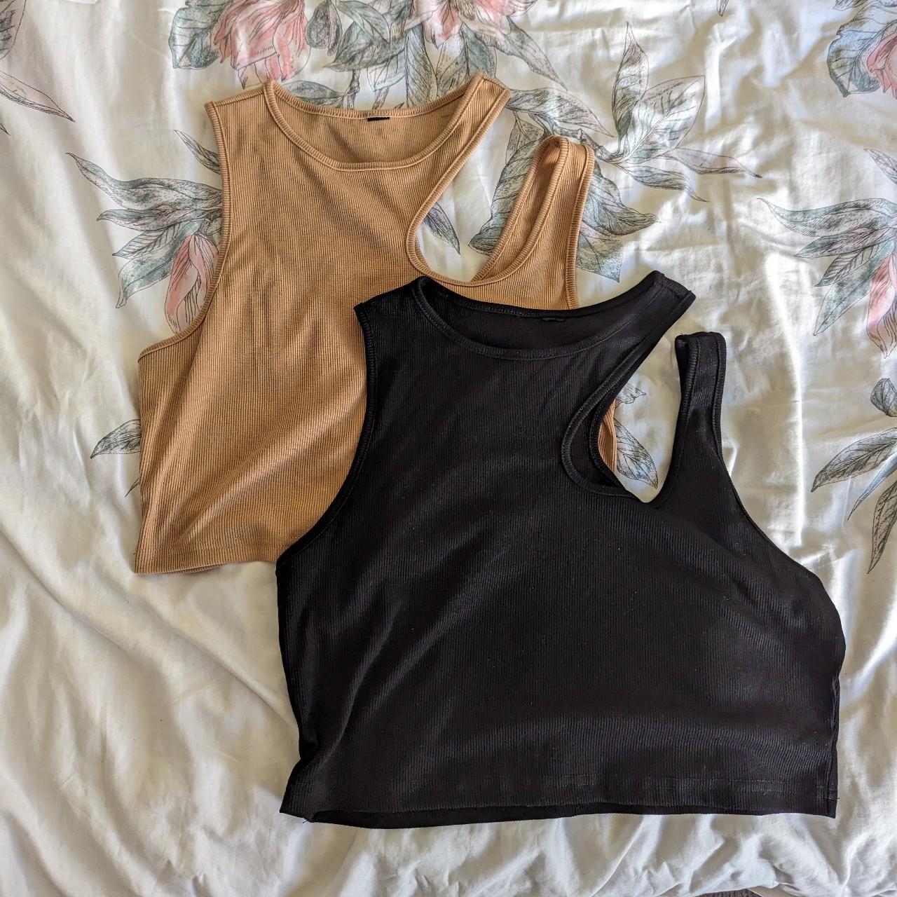 Set of beige and black cut out tank tops Size... - Depop