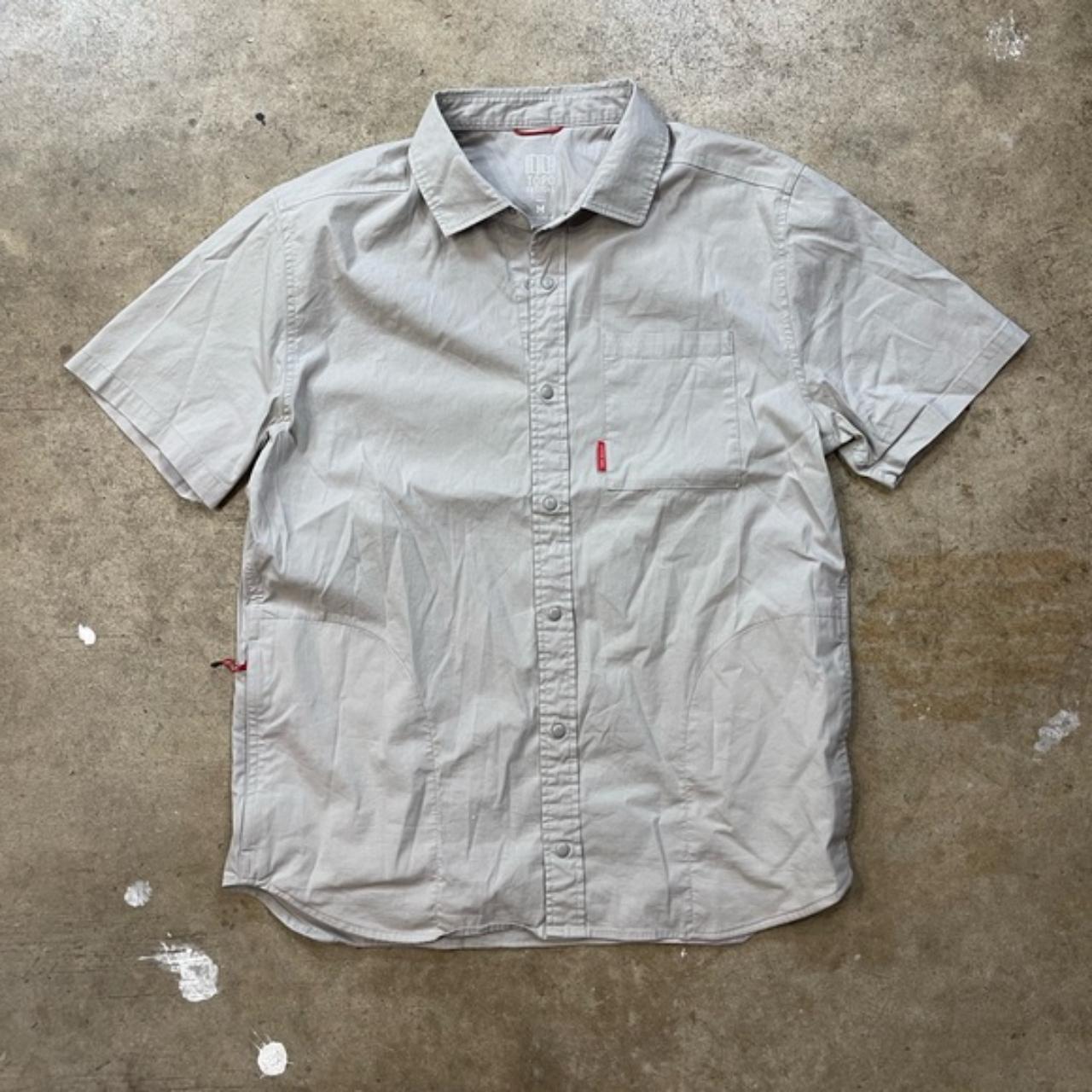 Supreme Mens Size Medium Short Sleeve Button Front Shirt Beige White