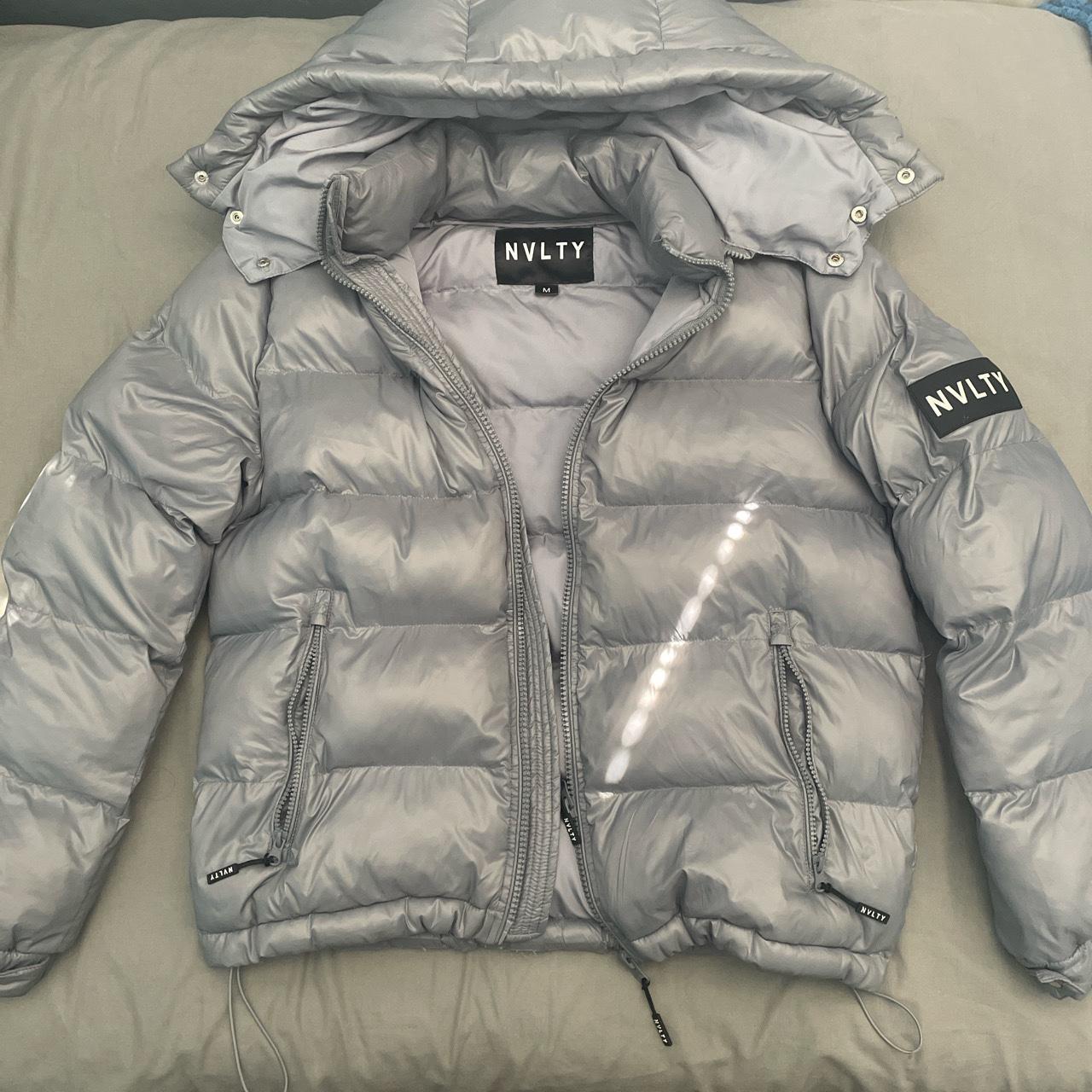 NVLTY Shiny Puffer Jacket - Charcoal Grey ️worn only... - Depop