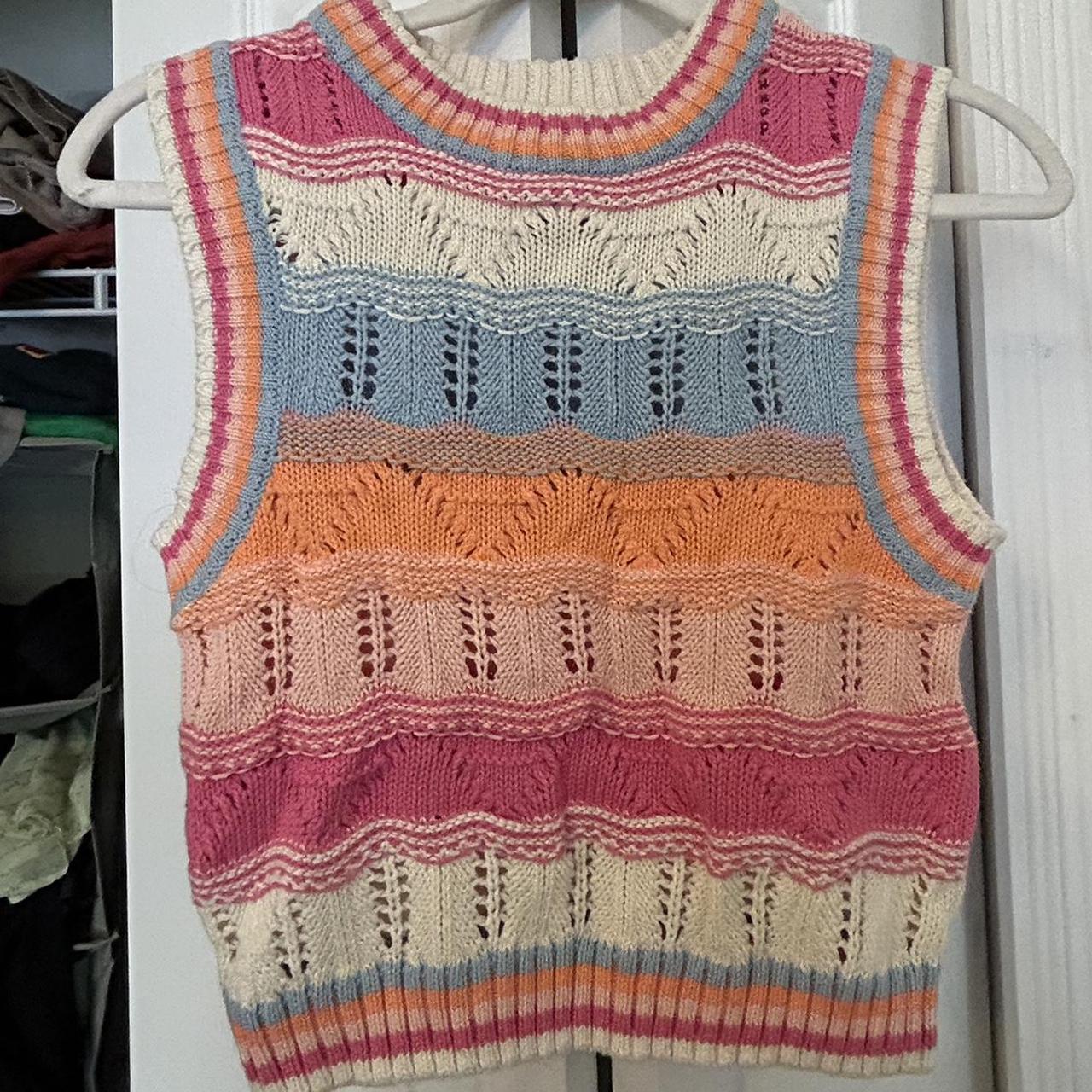 cute colorful cropped knit sweater vest from cotton   Depop