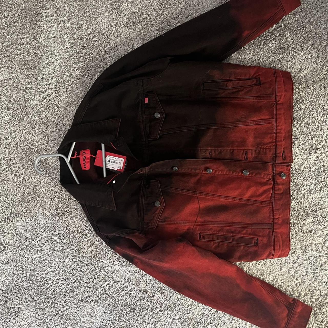 Hugo boss designer black and red denim jacket RPP - Depop