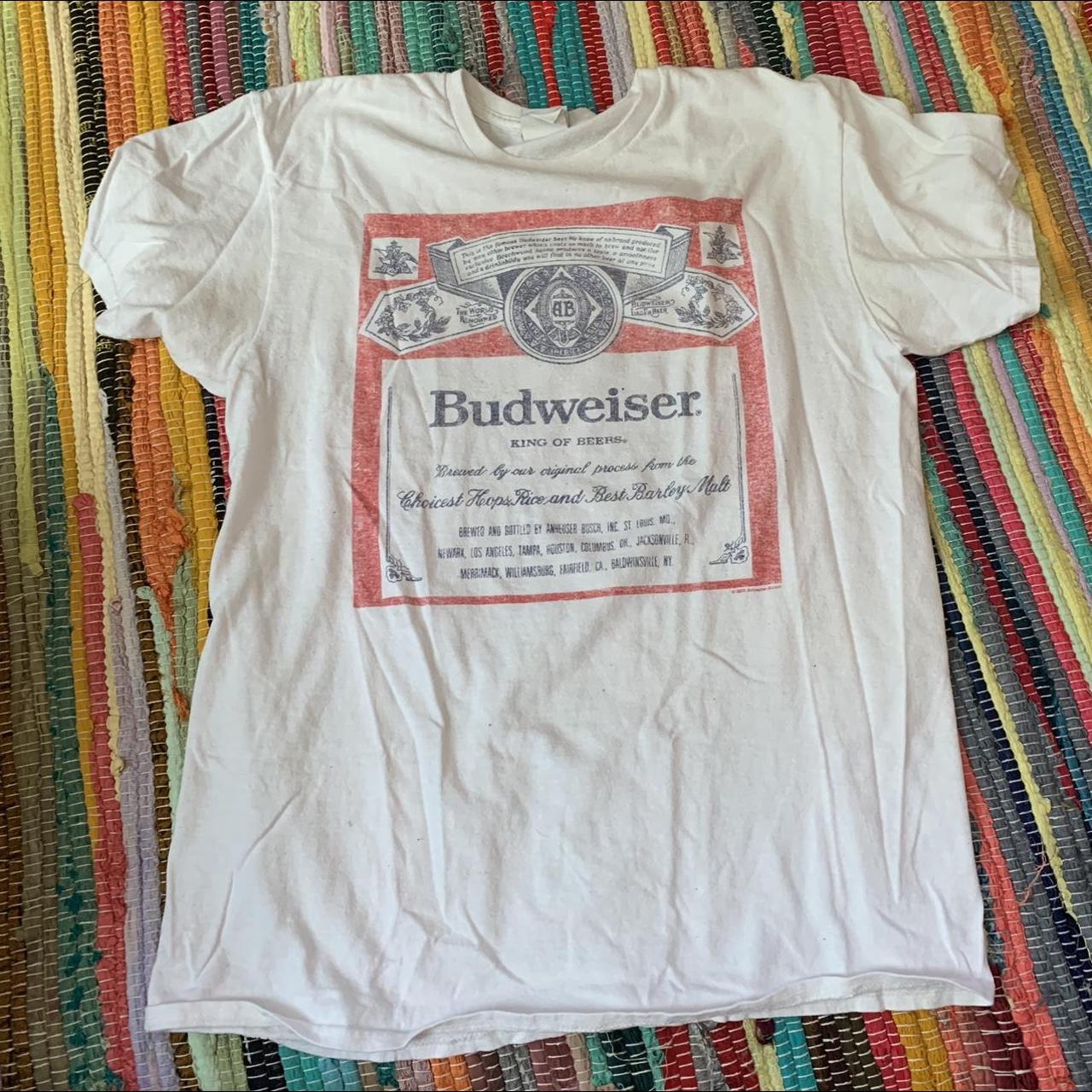 Budweiser Women's White and Red T-shirt | Depop