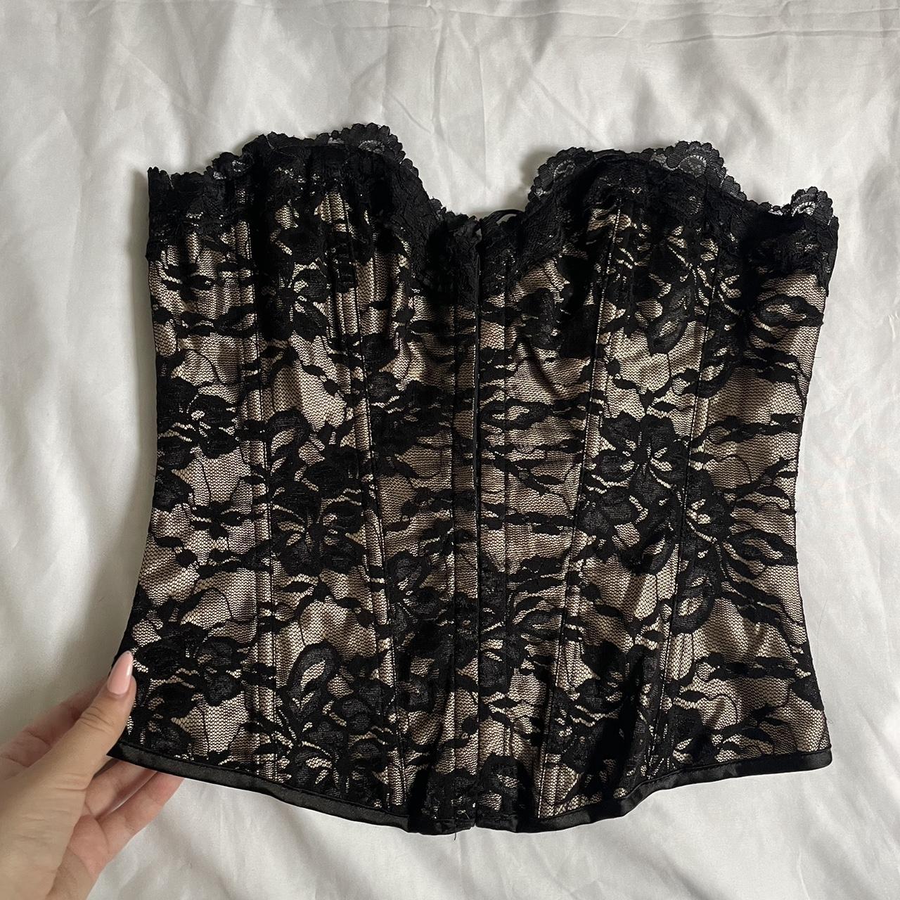 vintage black lace corset top size medium super... - Depop