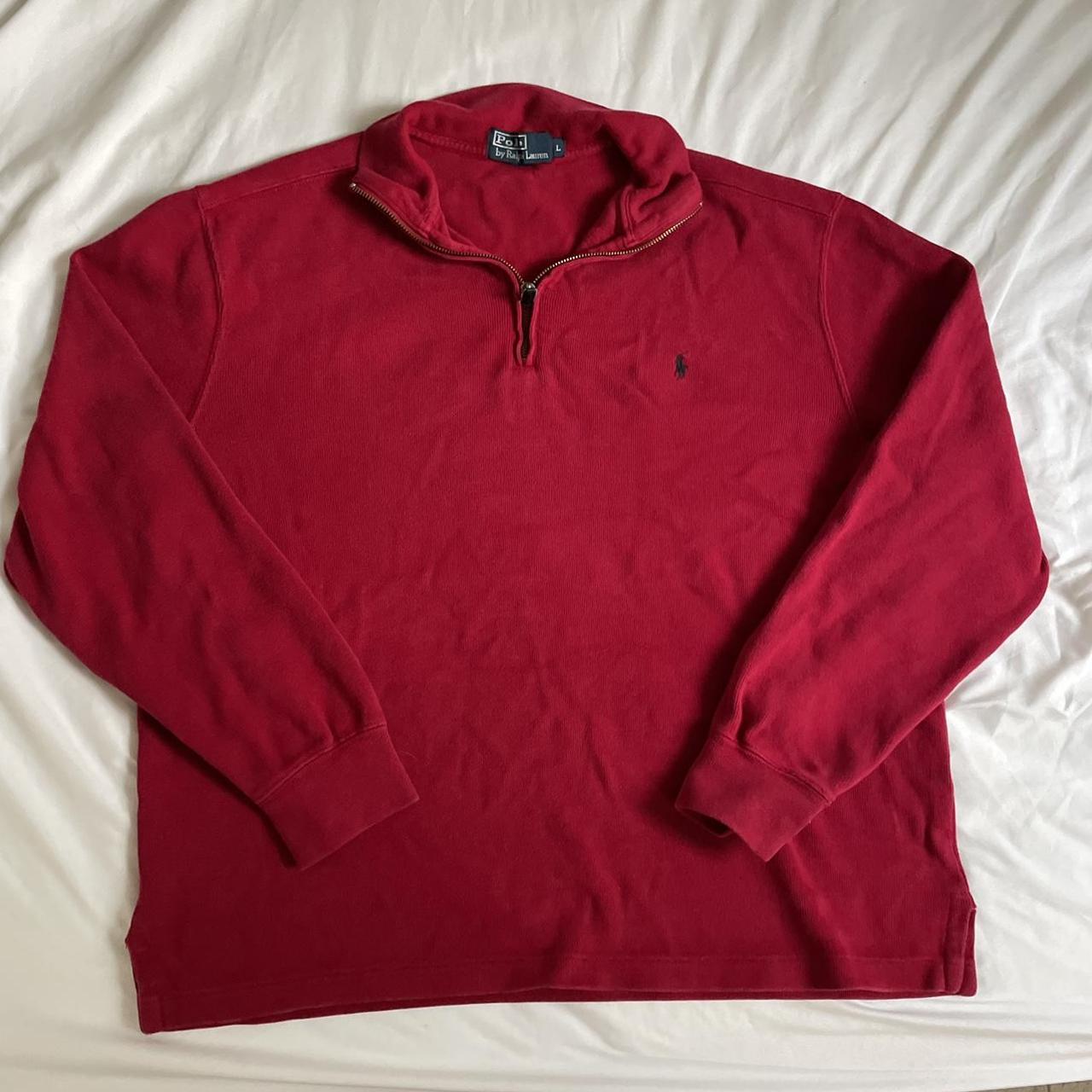 polo ralph lauren red quarter zip up sweater size... - Depop