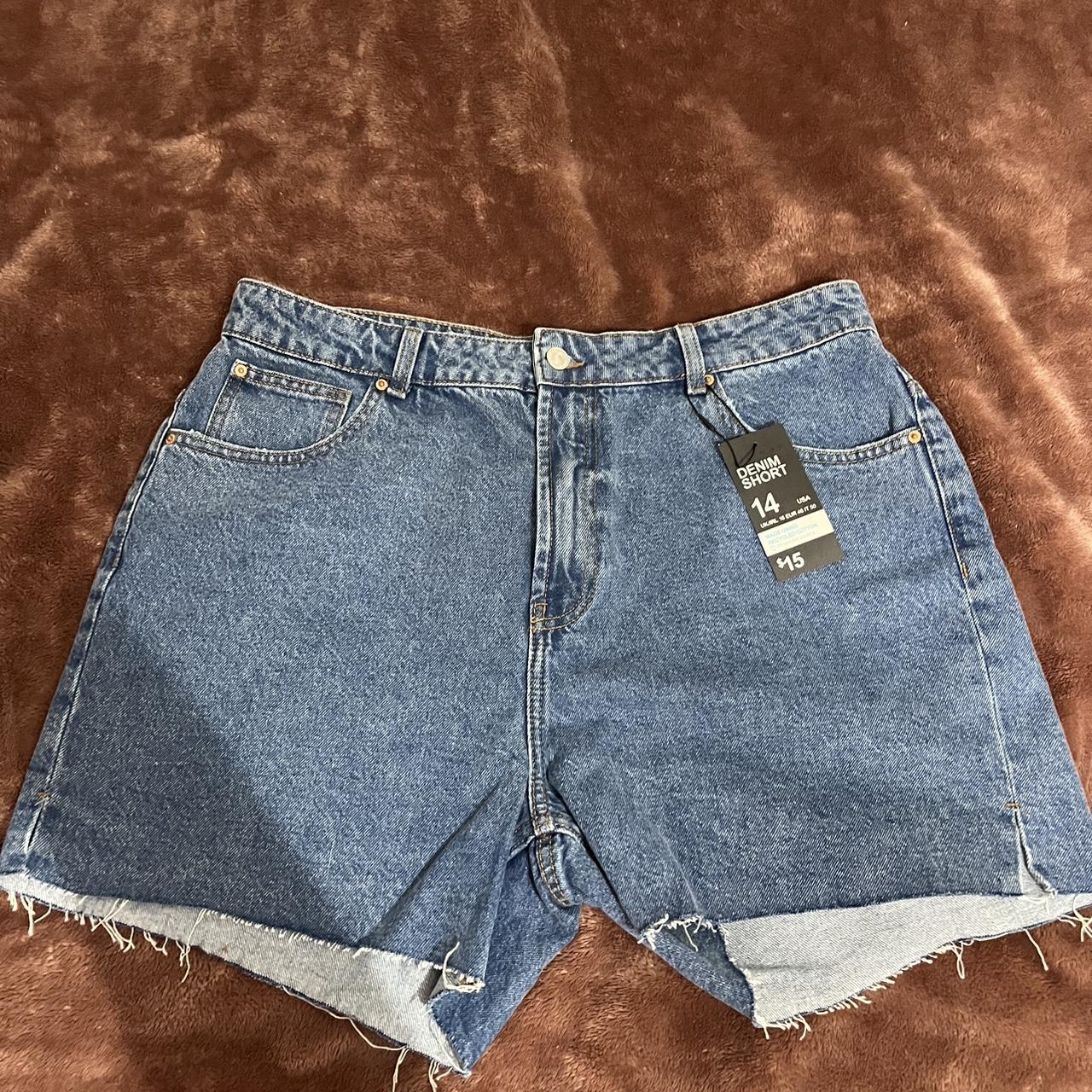 demin primark shorts, mid thigh length, size 14,... Depop