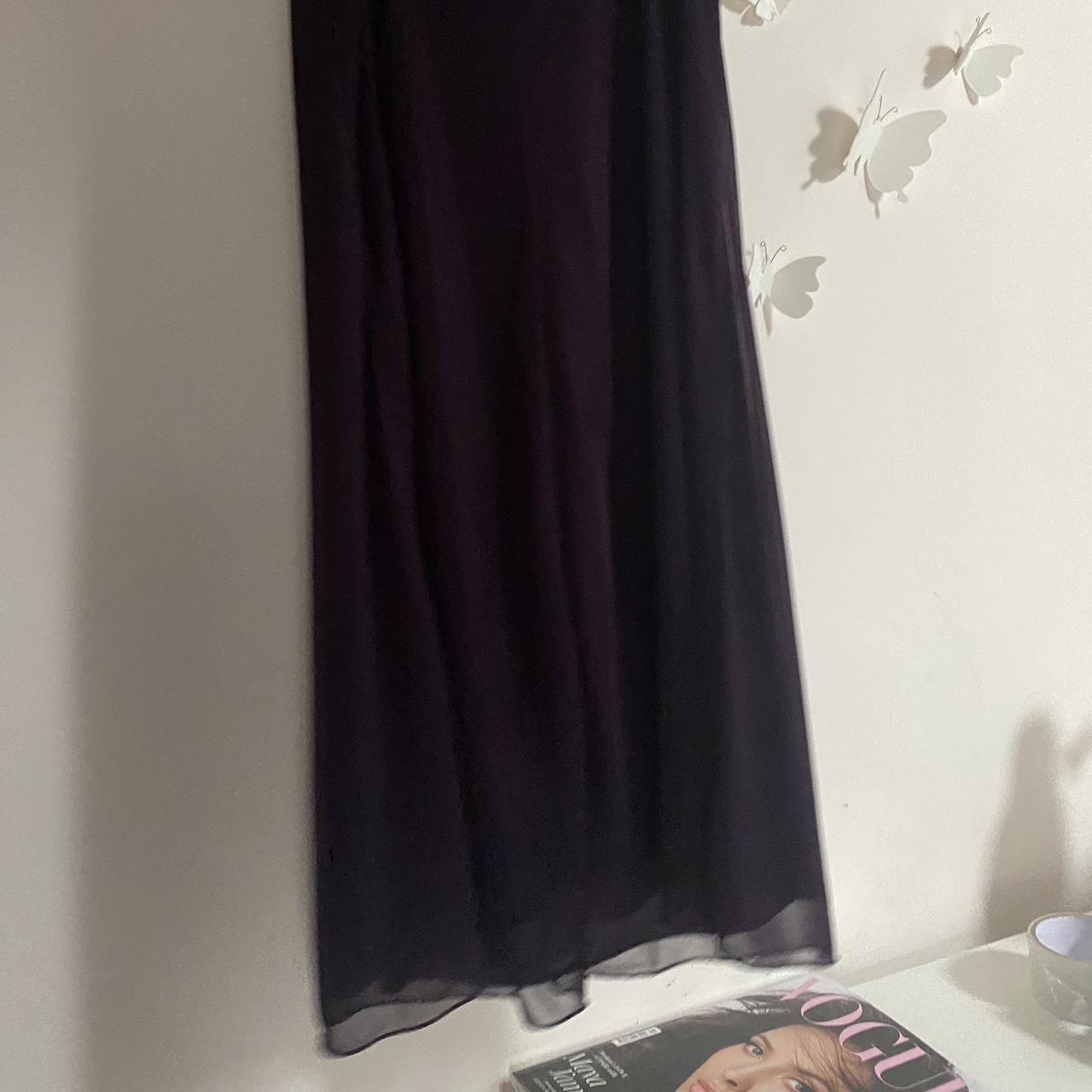 Vintage 90s dark purple flowy detailed midi dress... - Depop