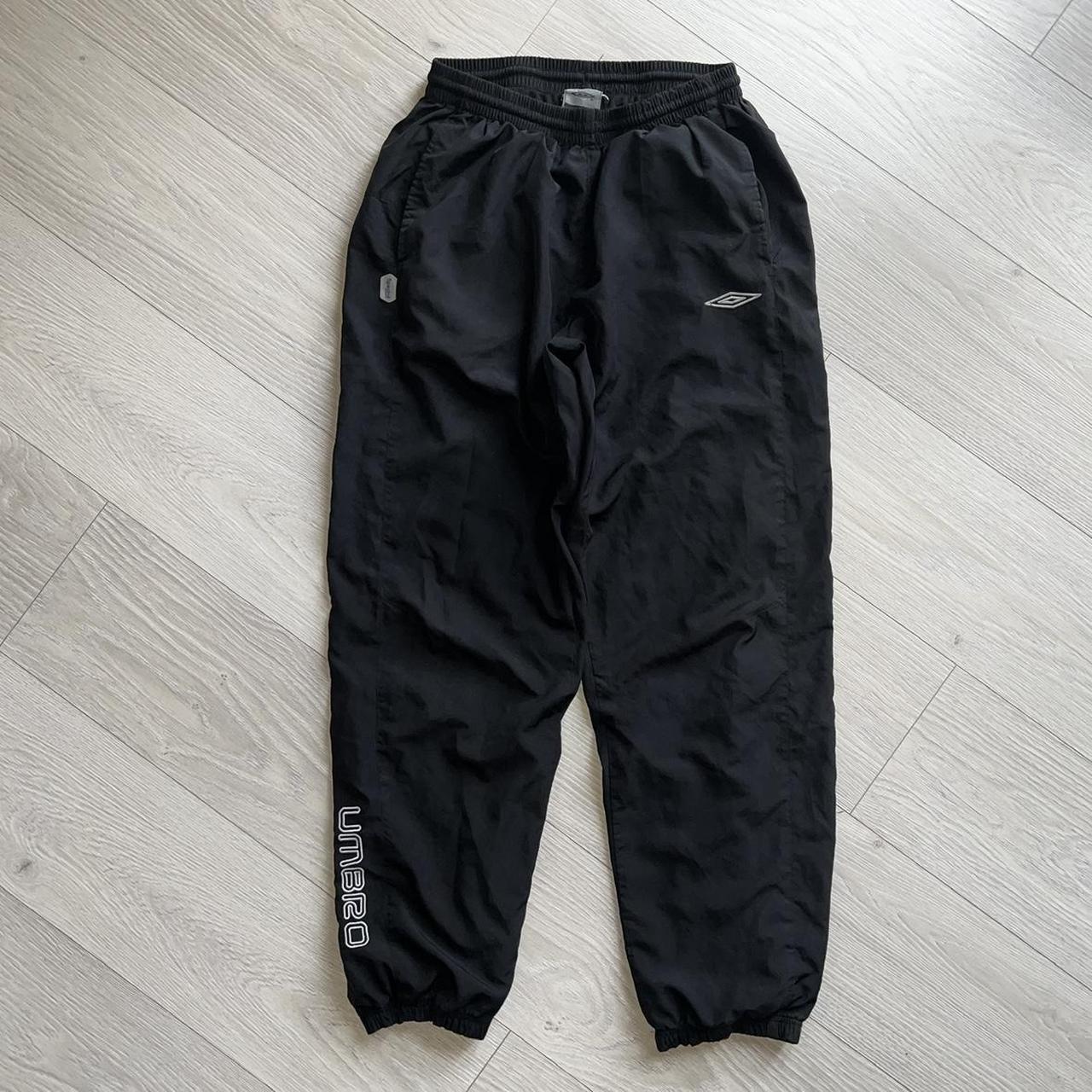 00s Black Umbro Tracksuit Bottoms - embroidered... - Depop