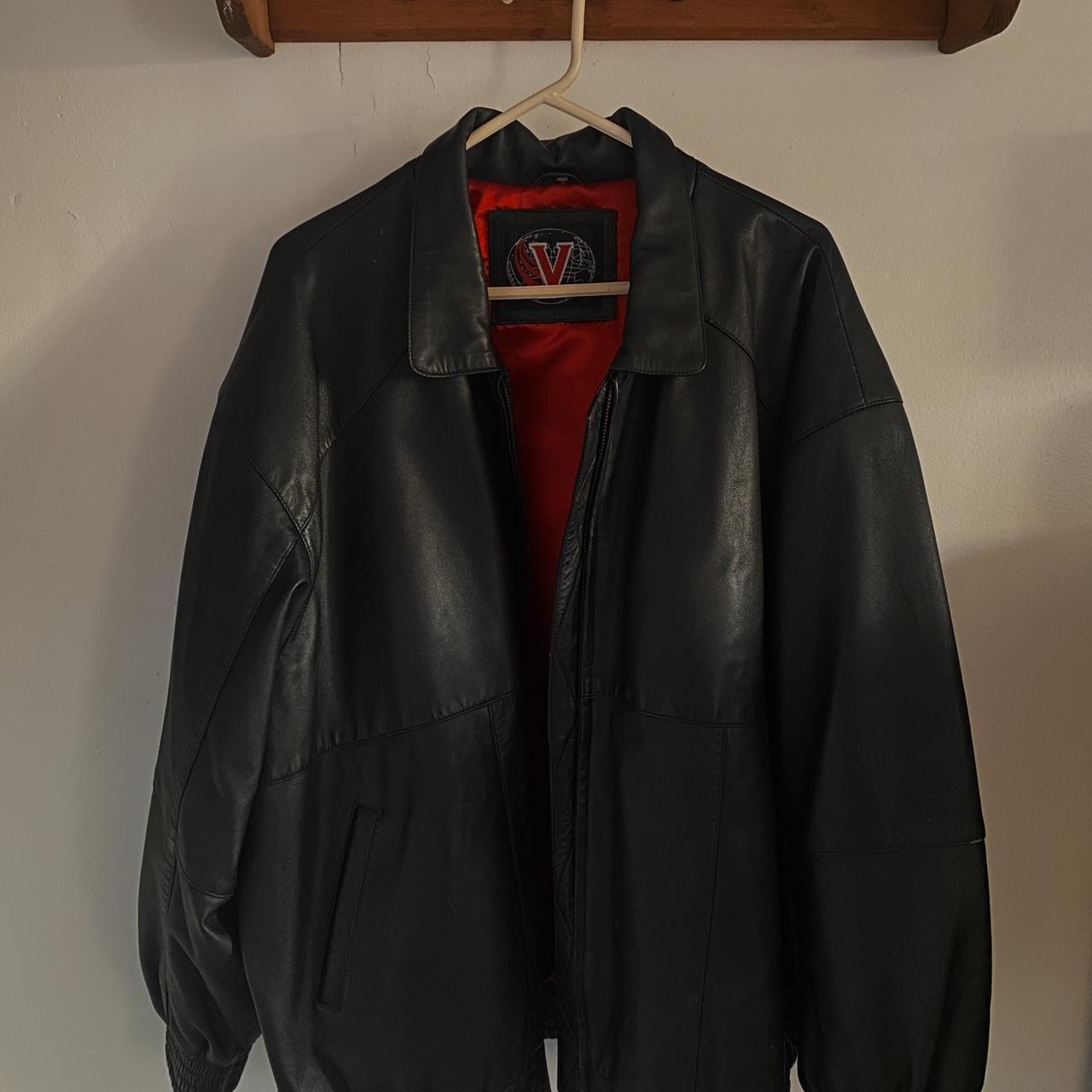 large leather jacket with red lining leatherjacket Depop