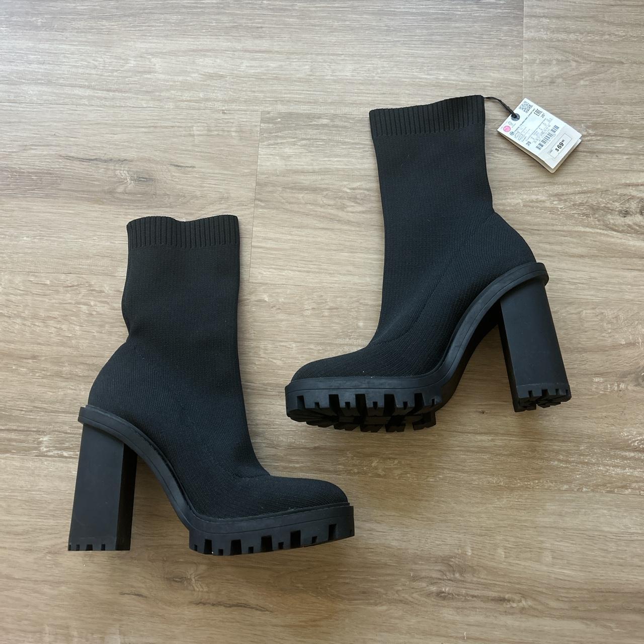 New Zara Heeled Combat Sock Boots Never Worn Depop