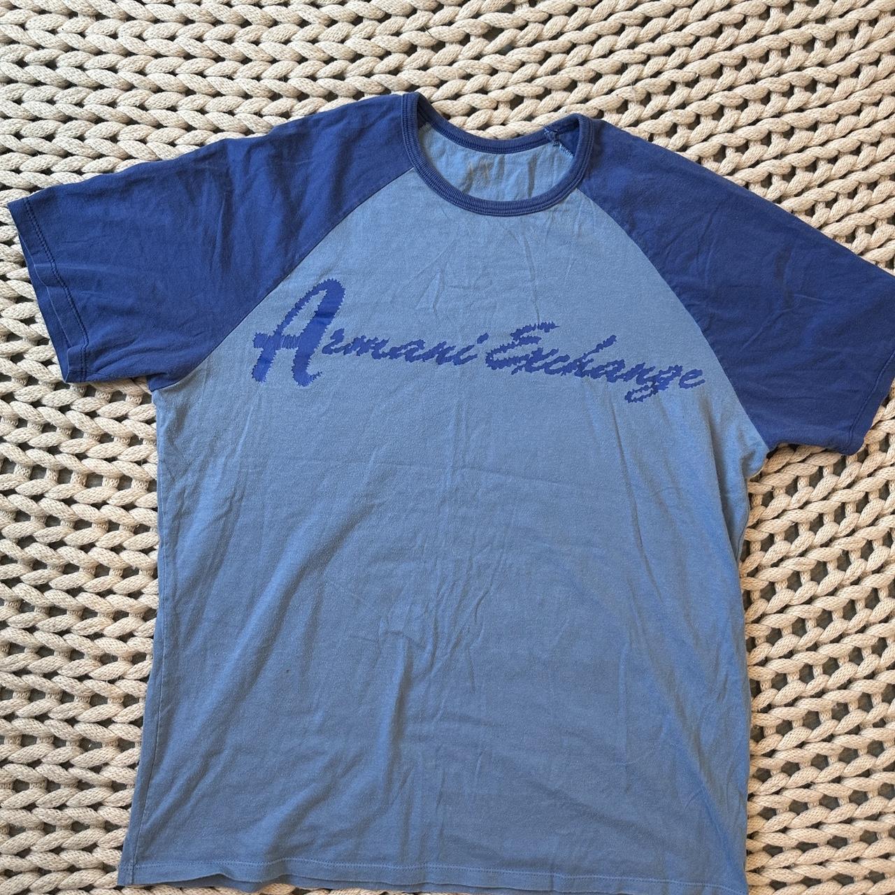 vintage armani exchange blue shirt. - Depop