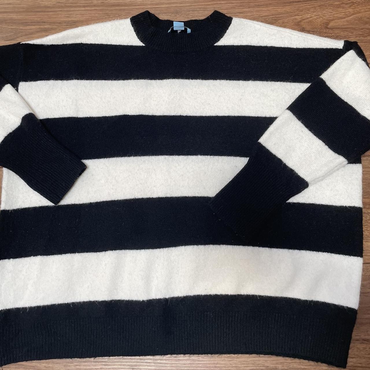 cece black and white striped soft sweater oversized... - Depop