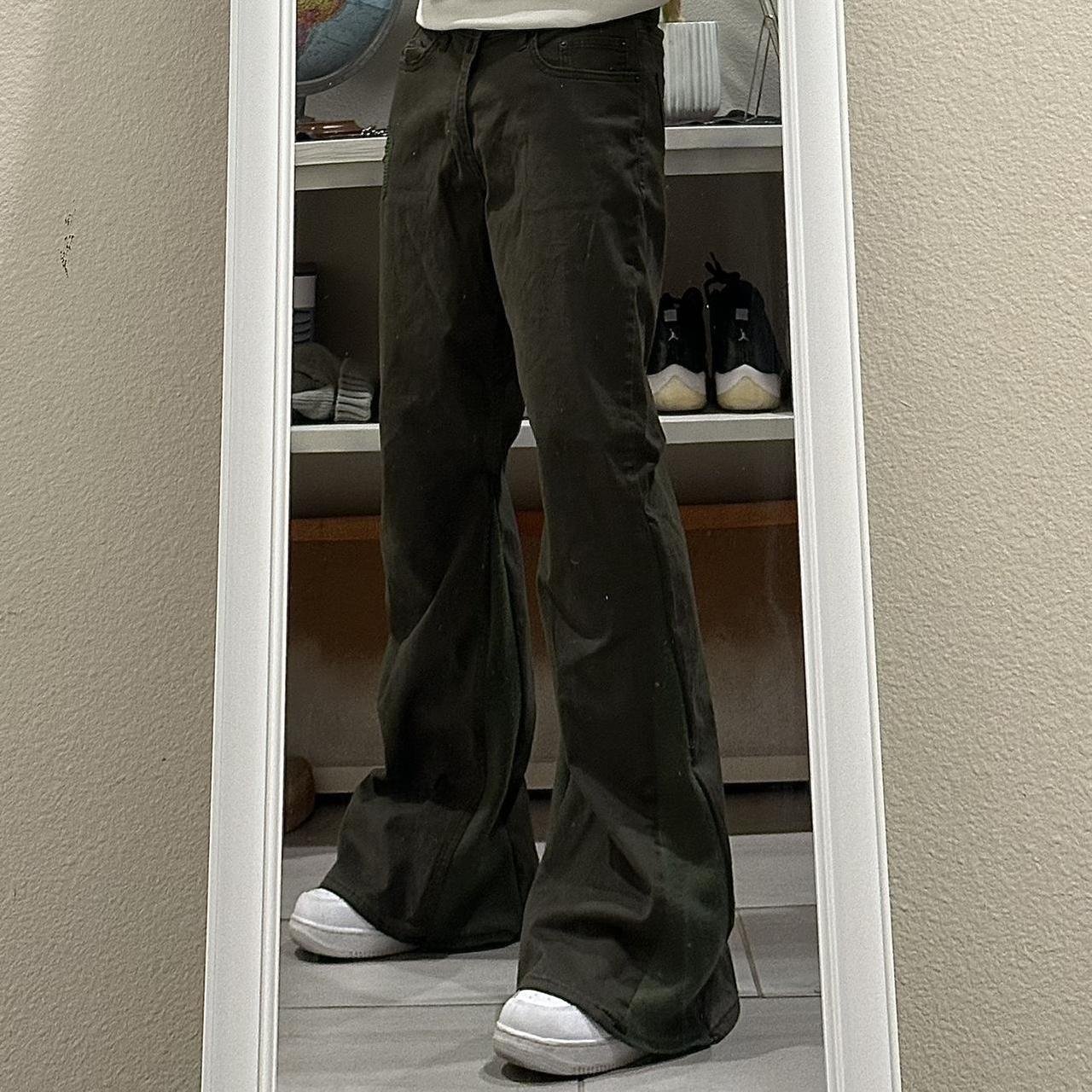 Custom Army Green Flared Pants Size 34x30 Altered... Depop