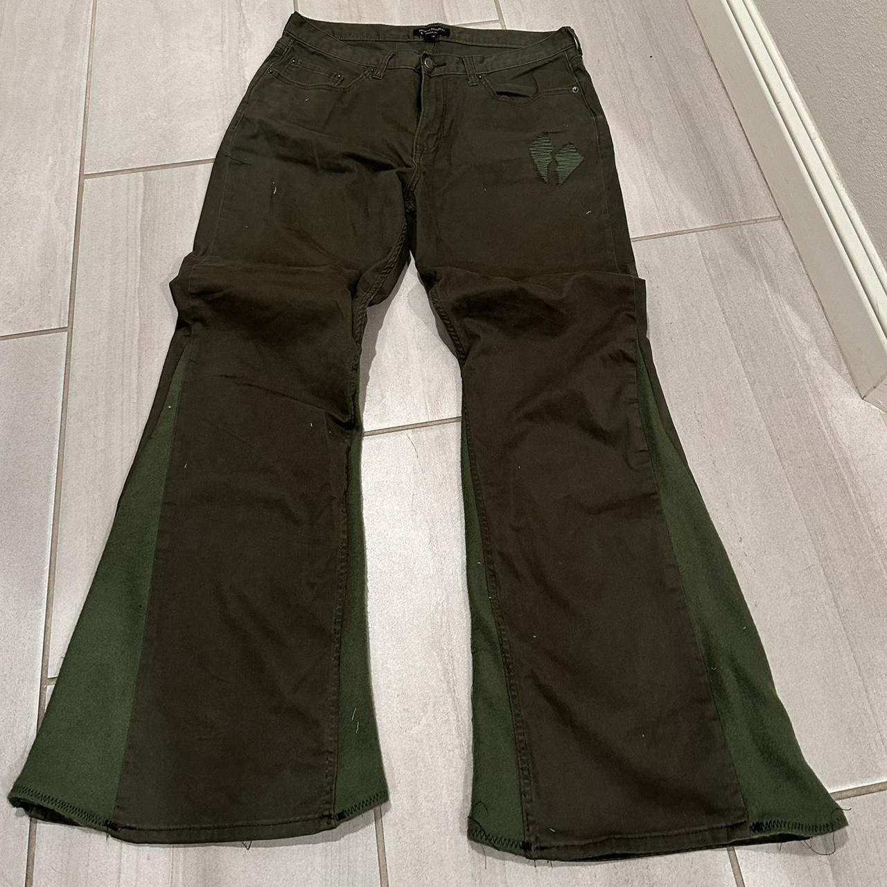 Custom Army Green Flared Pants Size 34x30 Altered... Depop