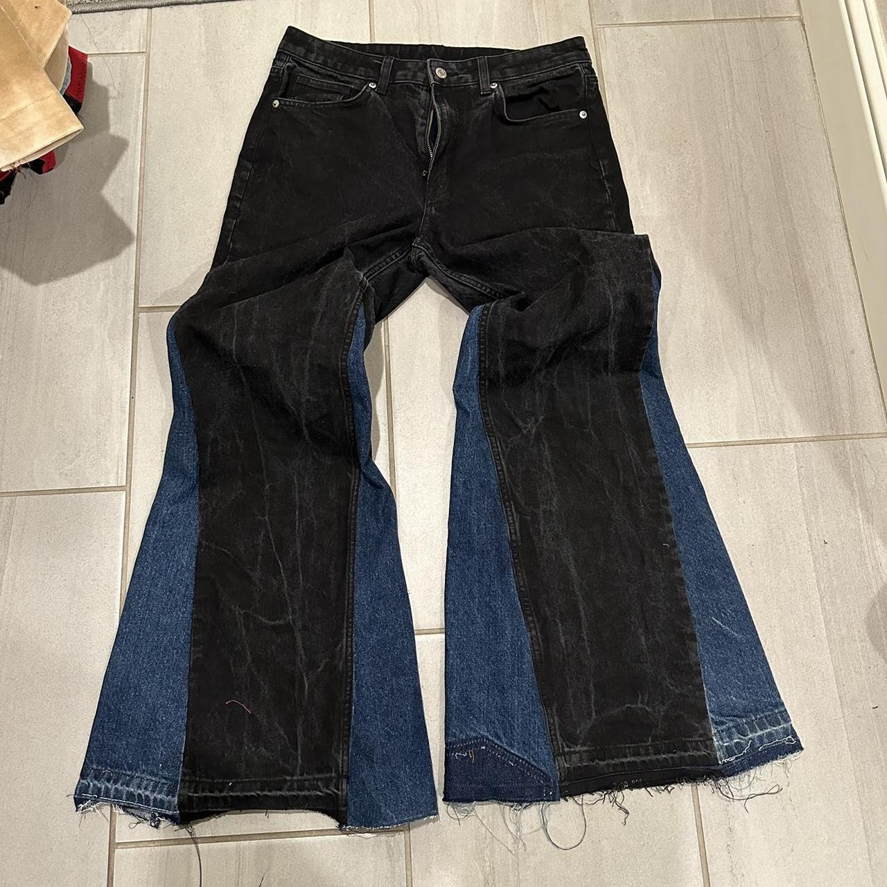 Custom WIDE Flared Black x Blue Jeans Size 32x32... Depop