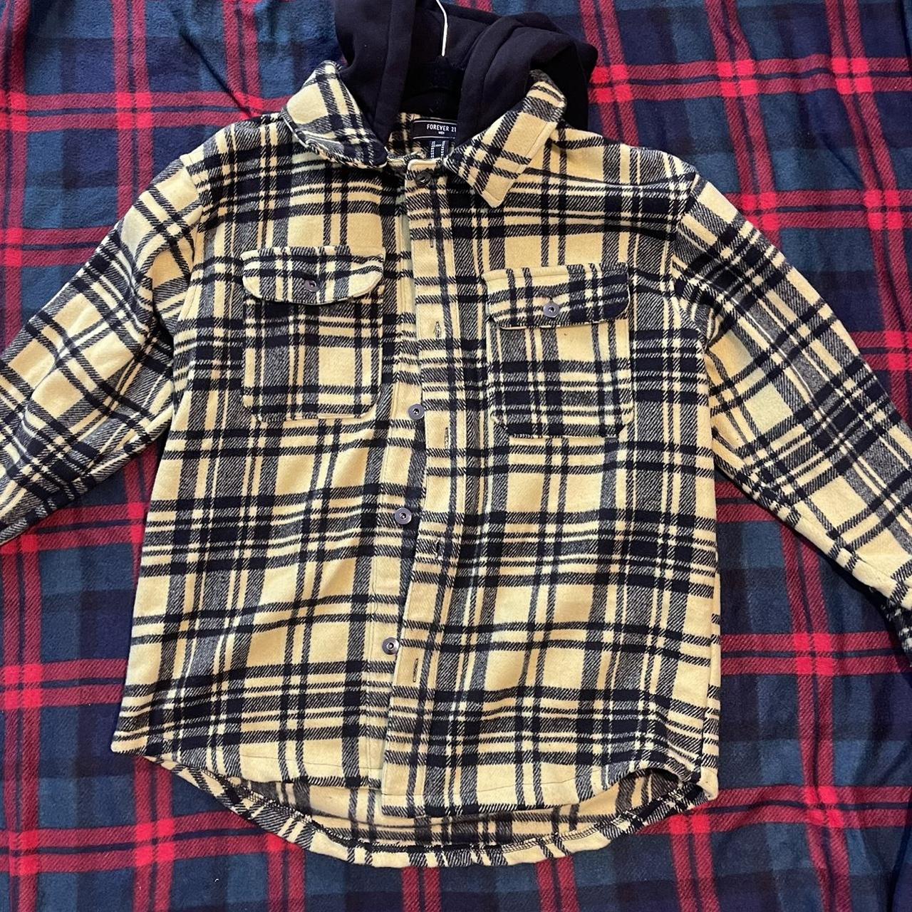 Medium yellow black button down flannel hoodie In