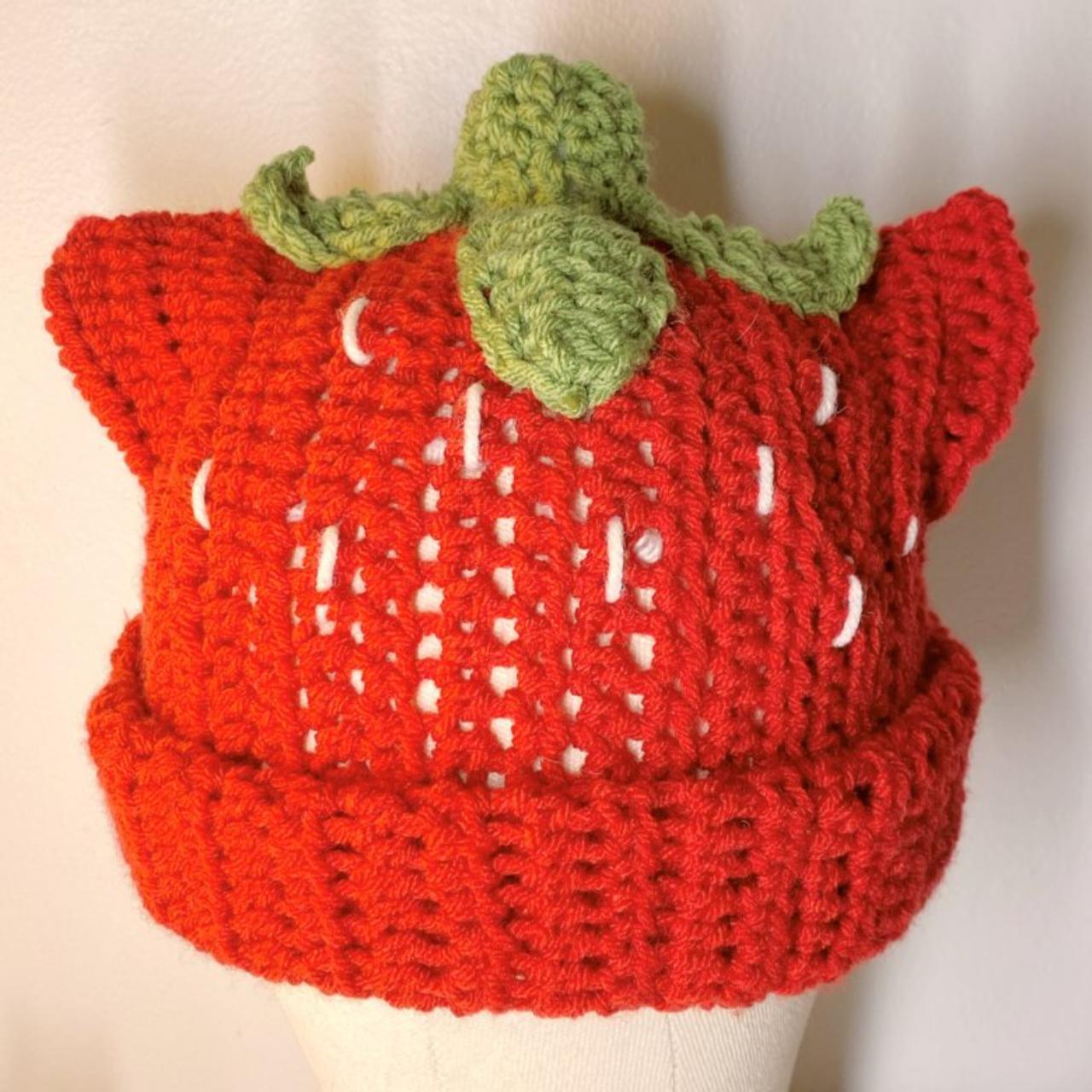 Handmade Crochet Strawberry Cat Hat 𝙄𝙩𝙚𝙢... Depop