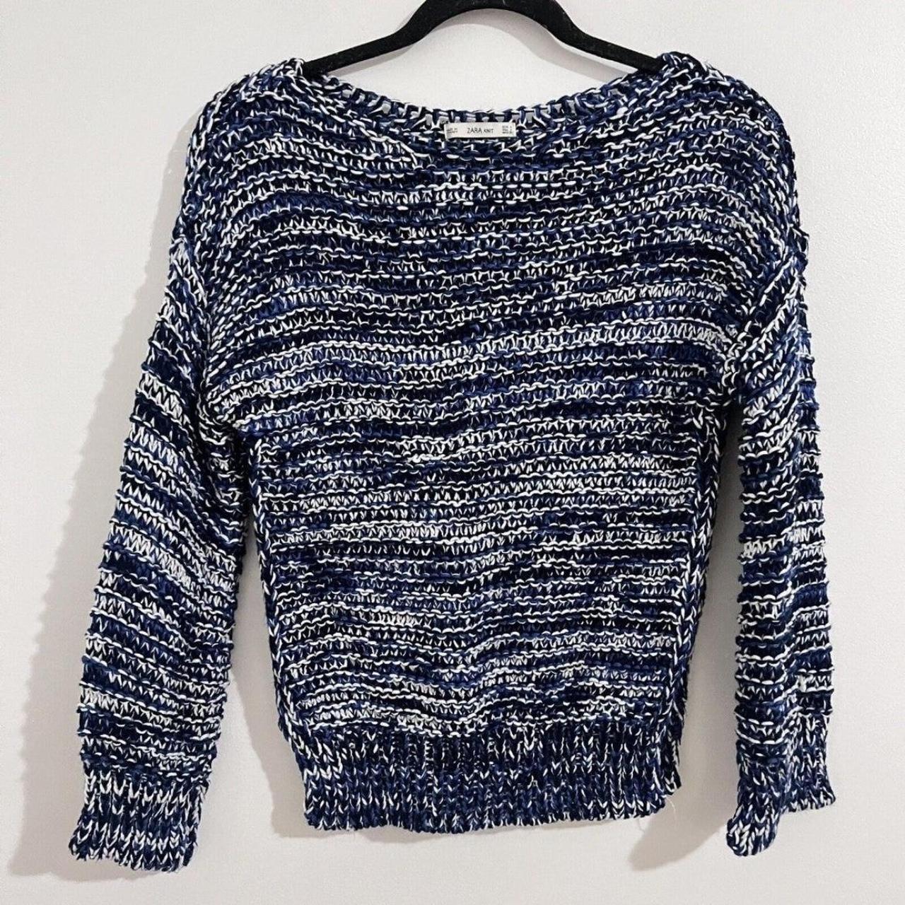 Zara Knit Blue Marled Chunky Sweater Size S Comfy Depop