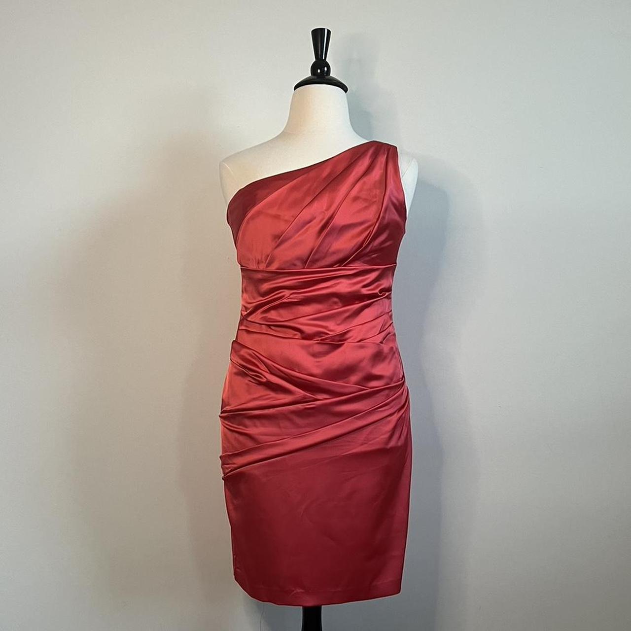 David’s Bridal One Shoulder red cocktail party dress... - Depop