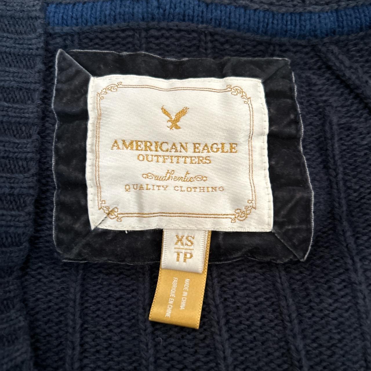 slim fit Y2k American Eagle v neck knit navy blue... - Depop