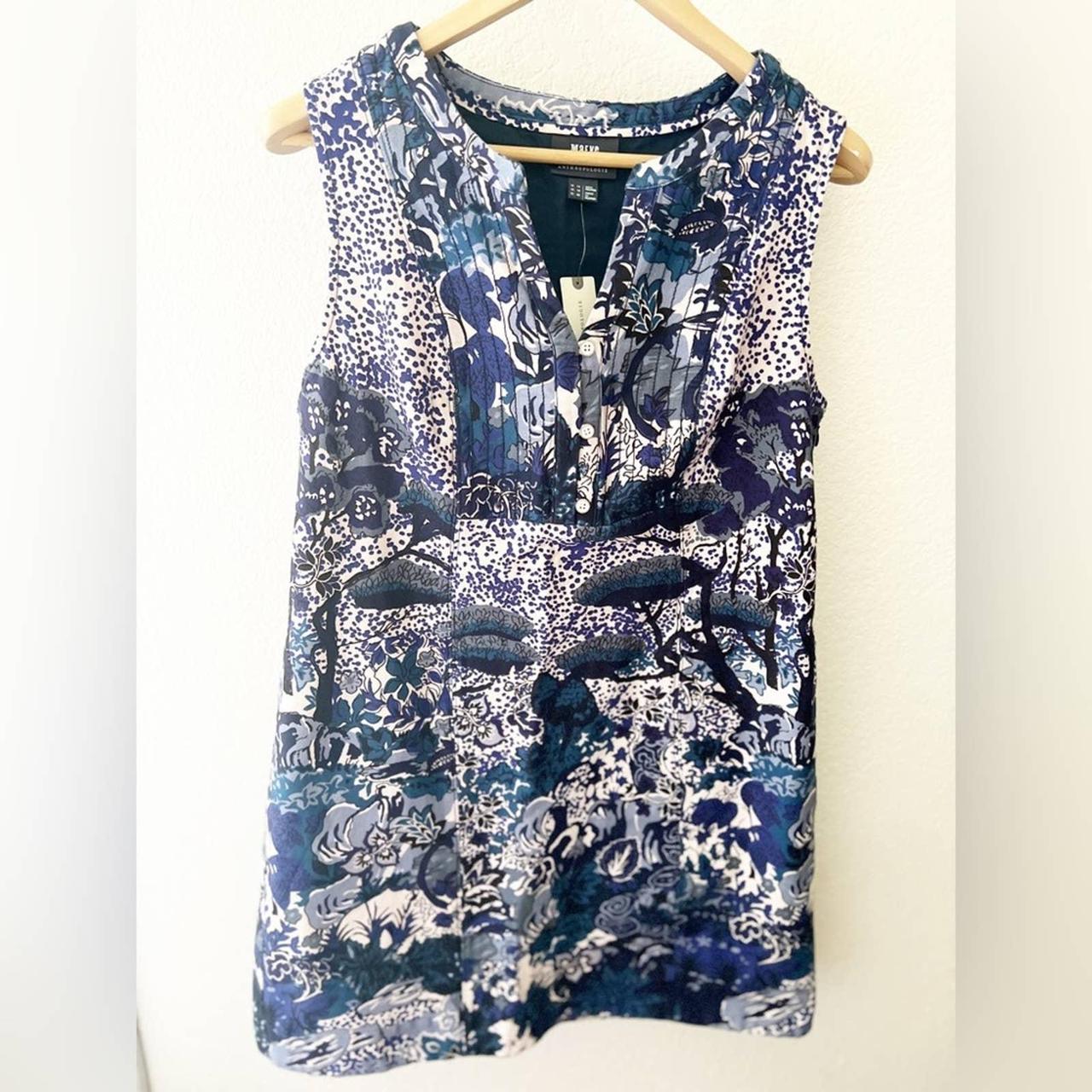 Anthropologie Women's Blue and White Dress | Depop