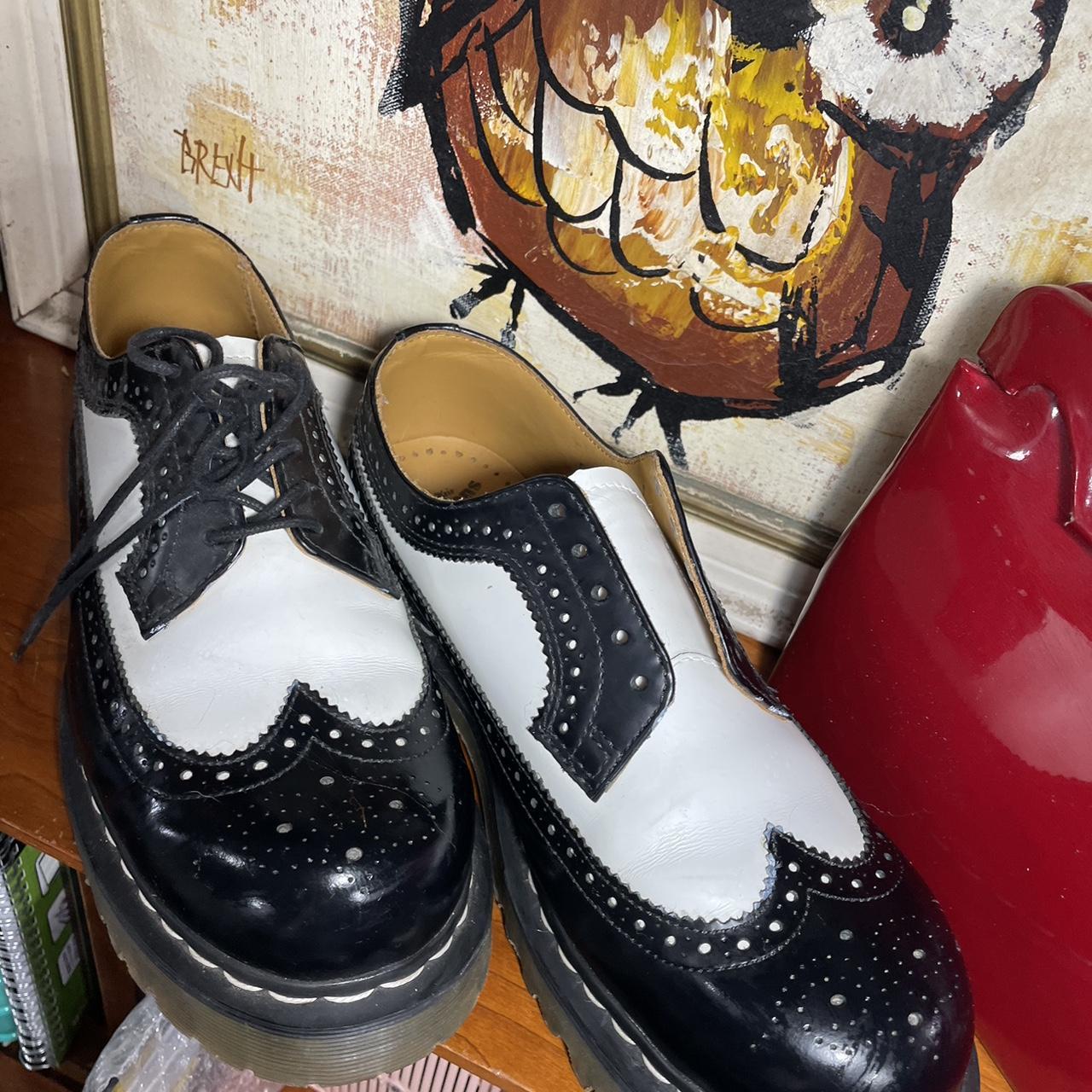 Retro classic Black and white leather wingtips on. Depop