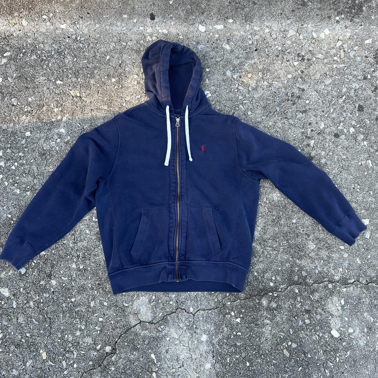 vintage navy blue zip up polo thermal hoodie (DM... - Depop