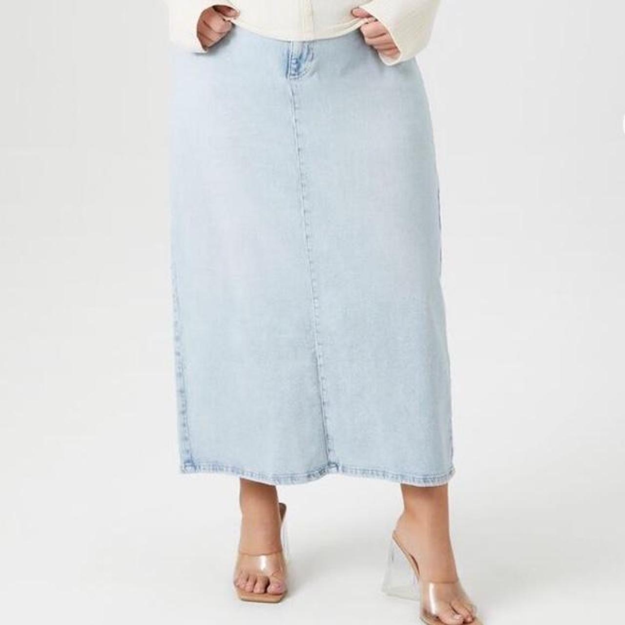 Light wash denim maxi skirt with slit on back.... - Depop