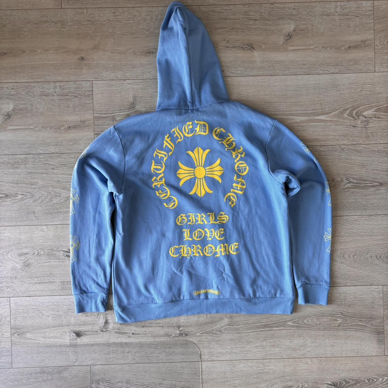 コラボ◆Chrome Hearts x Drake Girls Love Chrome Hoodie Blue Chrome Hearts x Drake Girls Love Chrome Hoodie Size | Depop
