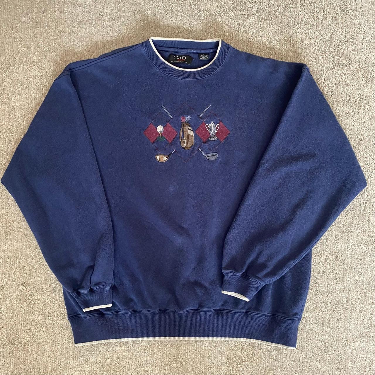 Croft & Barrow Men's Navy and White Sweatshirt | Depop