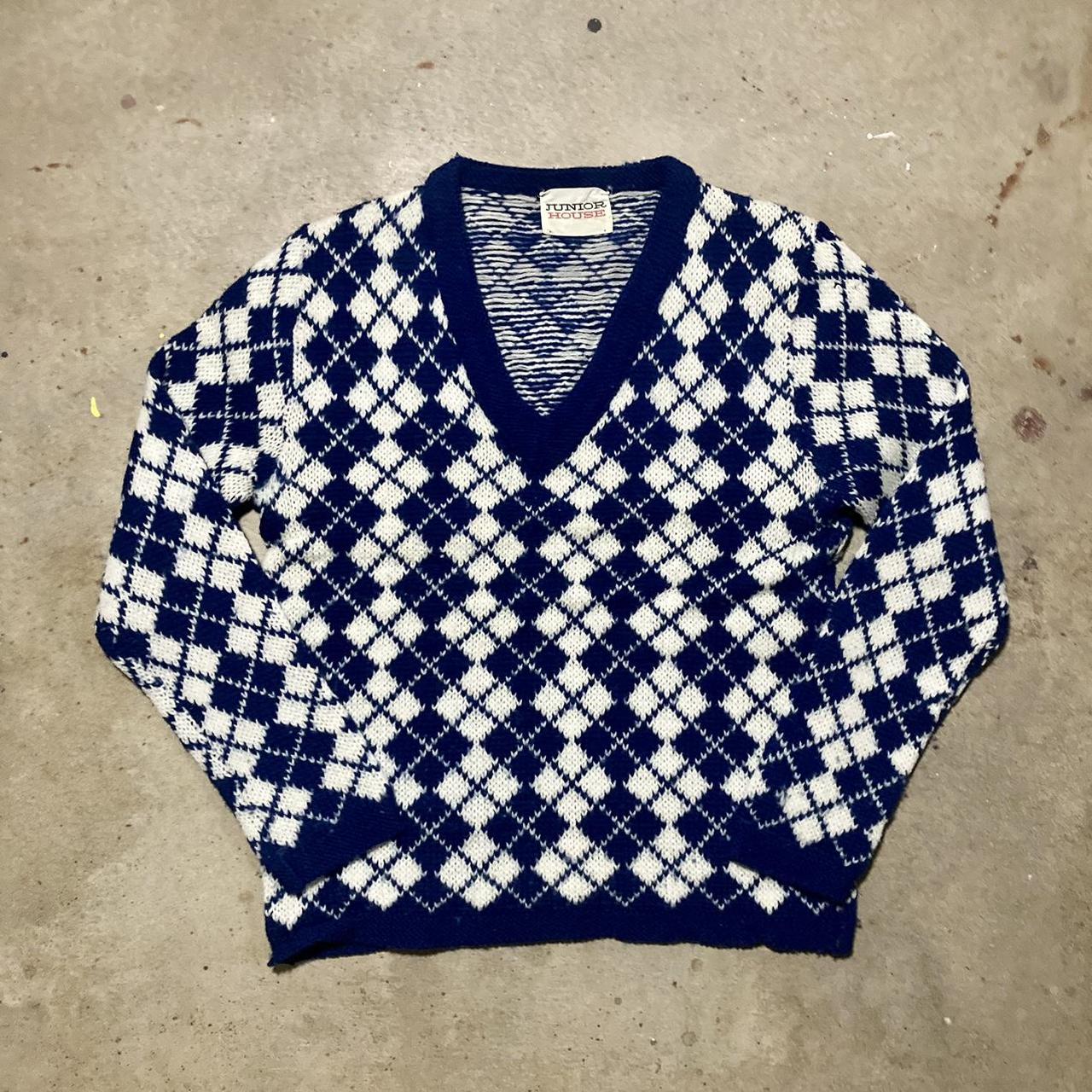 Vintage 1970s preppy checkerboard sweater Size:... - Depop