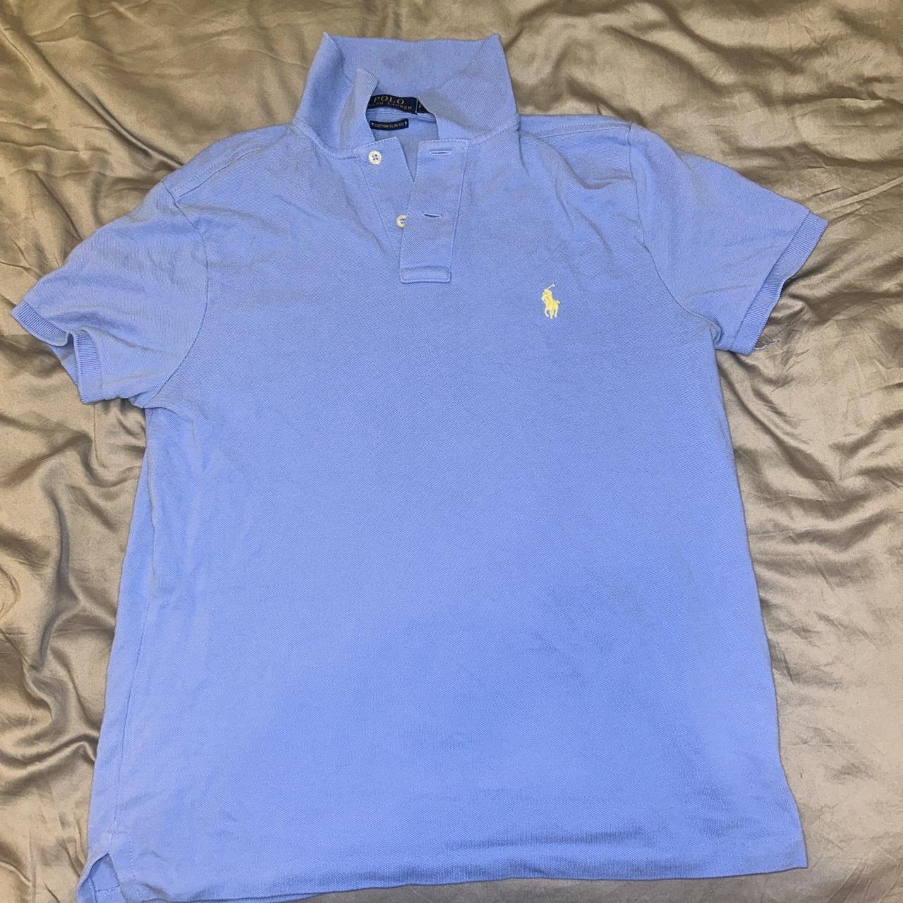 ralph lauren baby blue polo size small worn once ,... - Depop