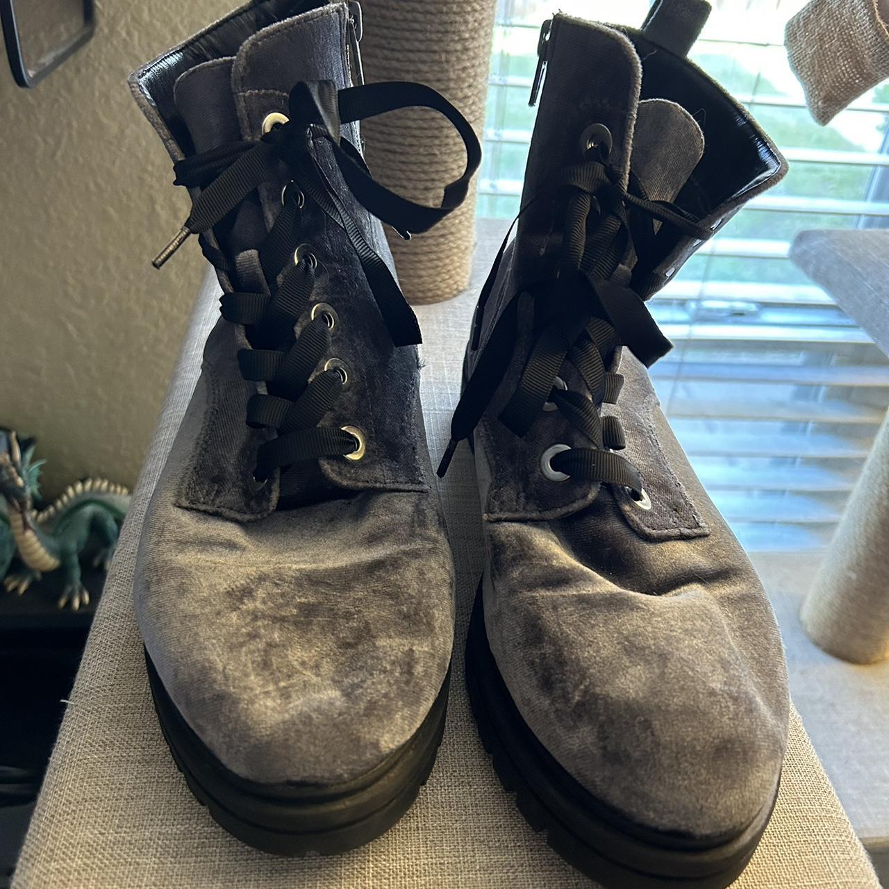 velvet combat esque boots. lilac mauve in color Depop