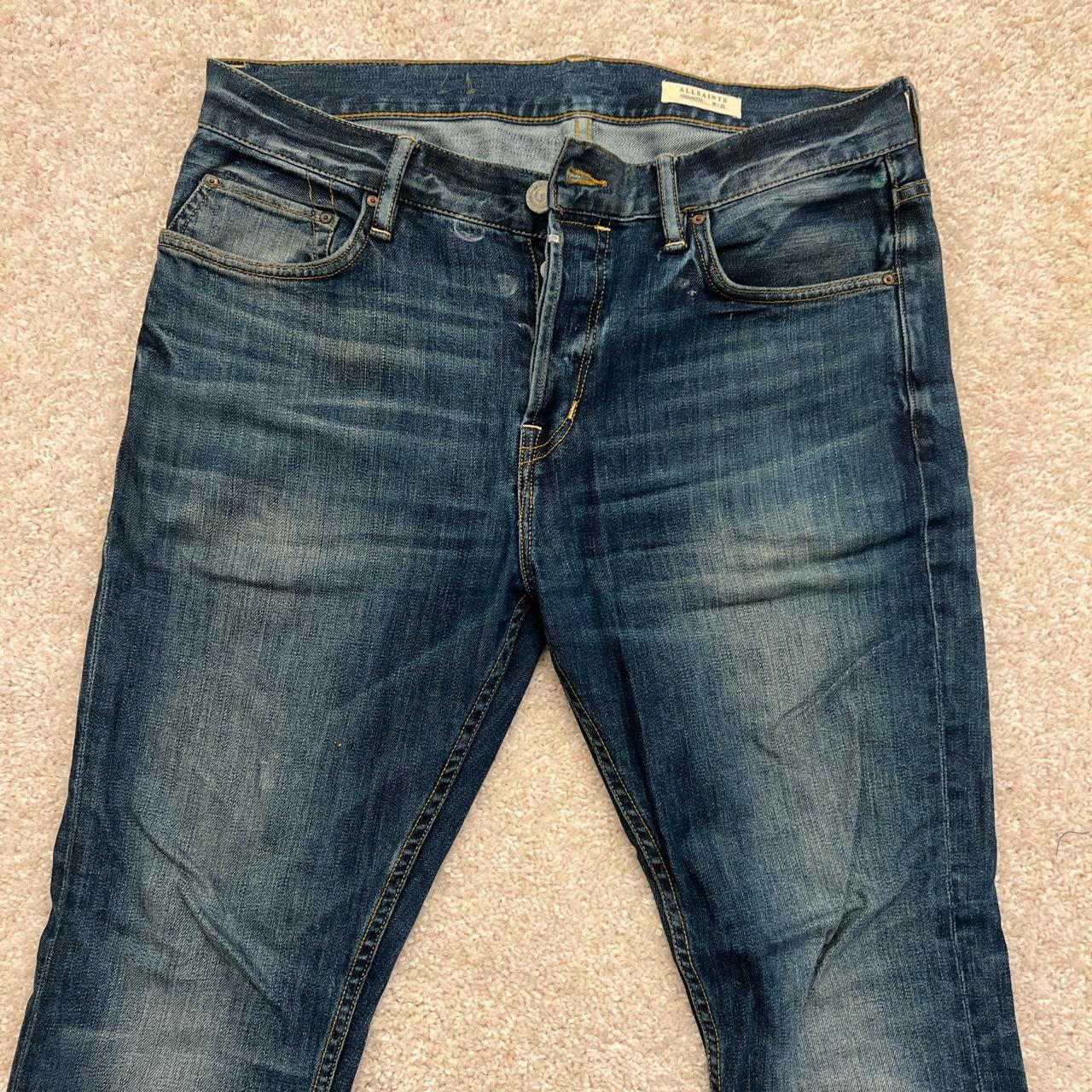 AllSaints Men's Navy and Blue Jeans | Depop