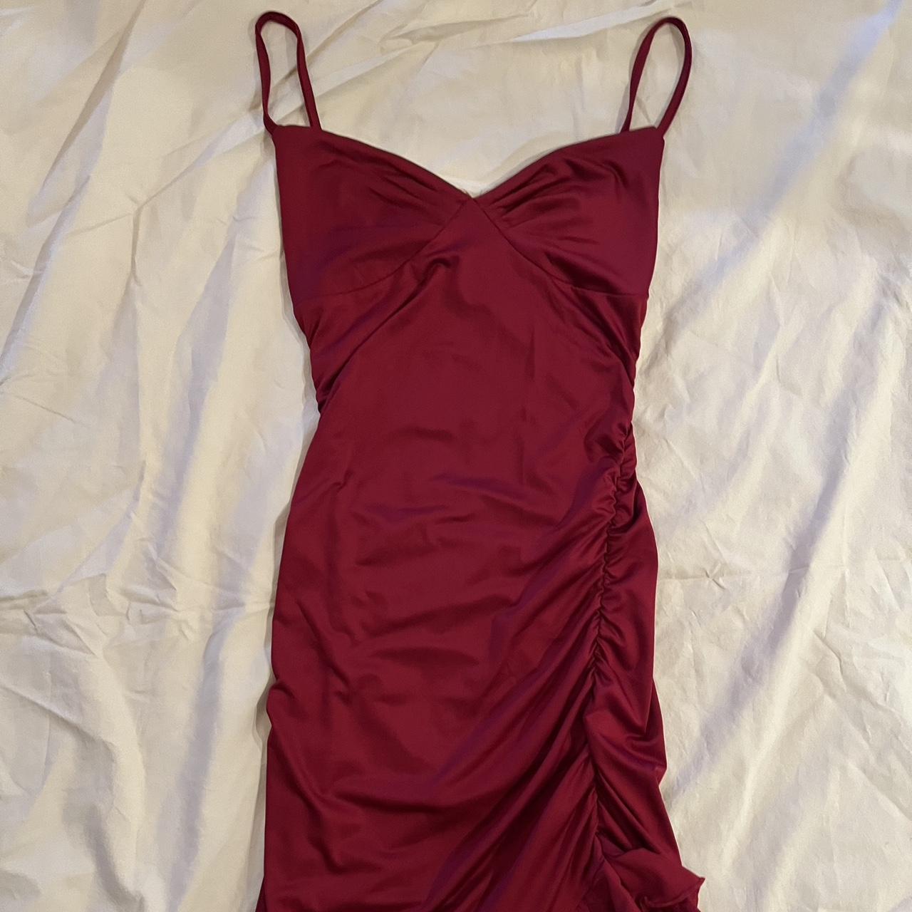 Small Formal Burgundy Party Dress with Ruffled edges... - Depop