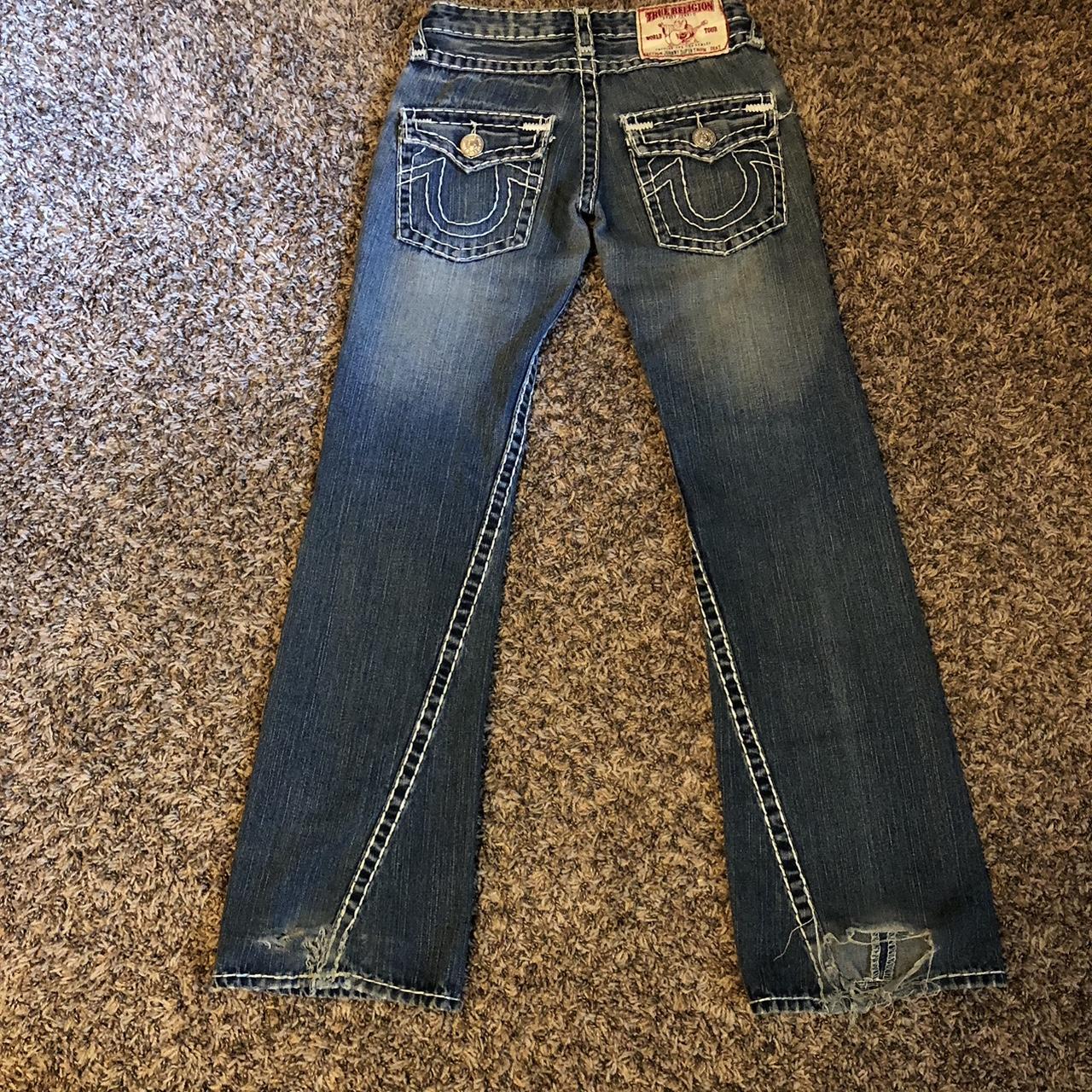 True Religion flare jeans (tear in ankle)... - Depop